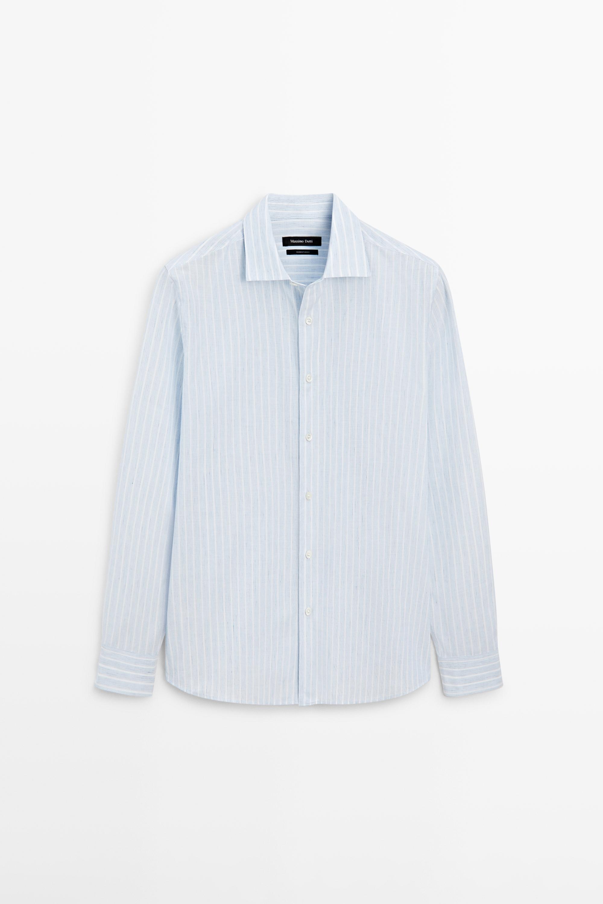 Cotton blend regular fit striped shirt — SKY BLUE