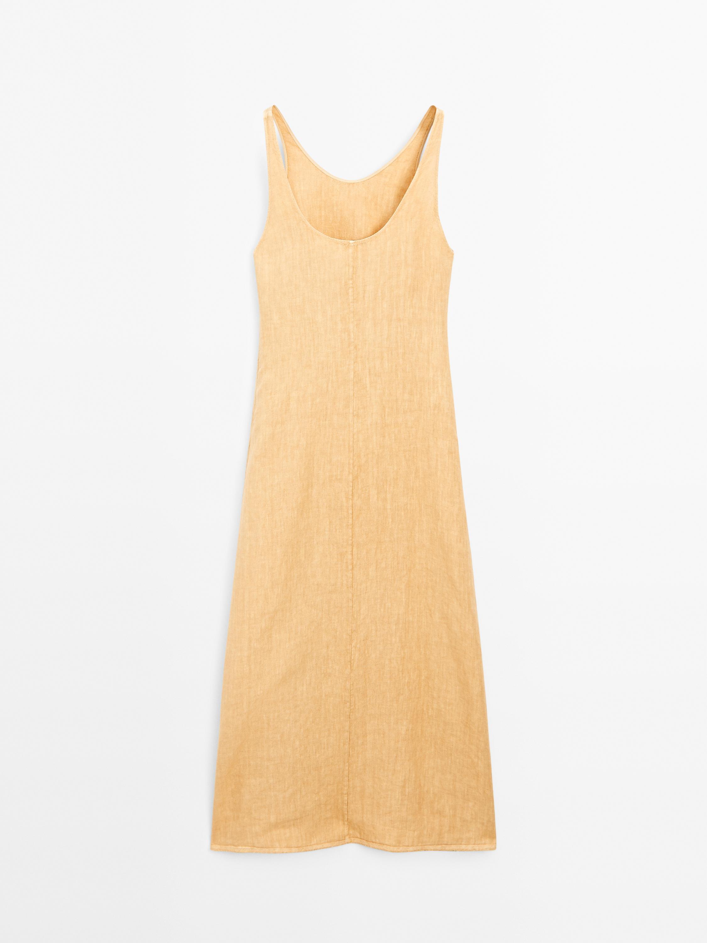 100% linen halter midi dress