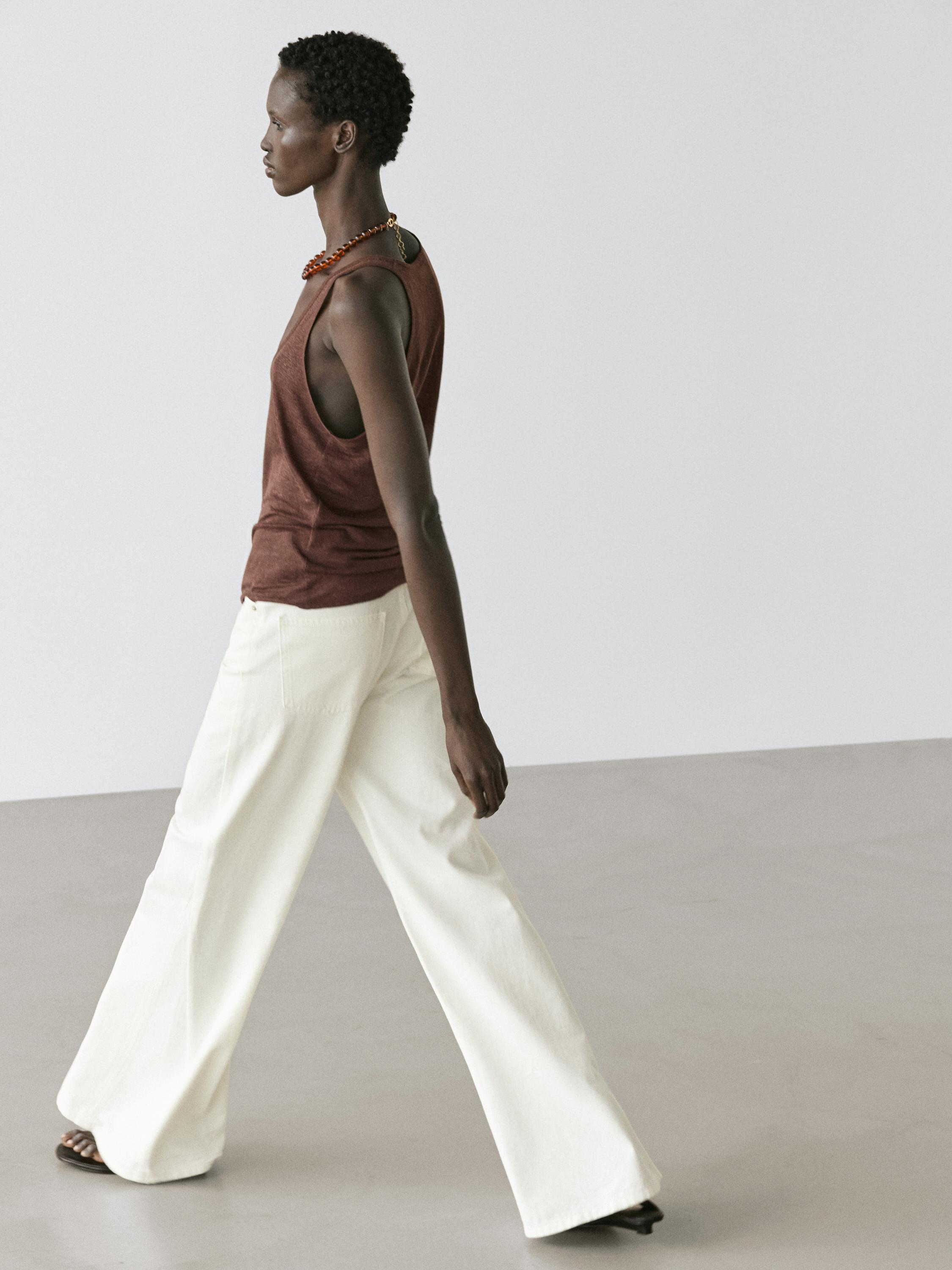 100% linen strappy top — Chocolate
