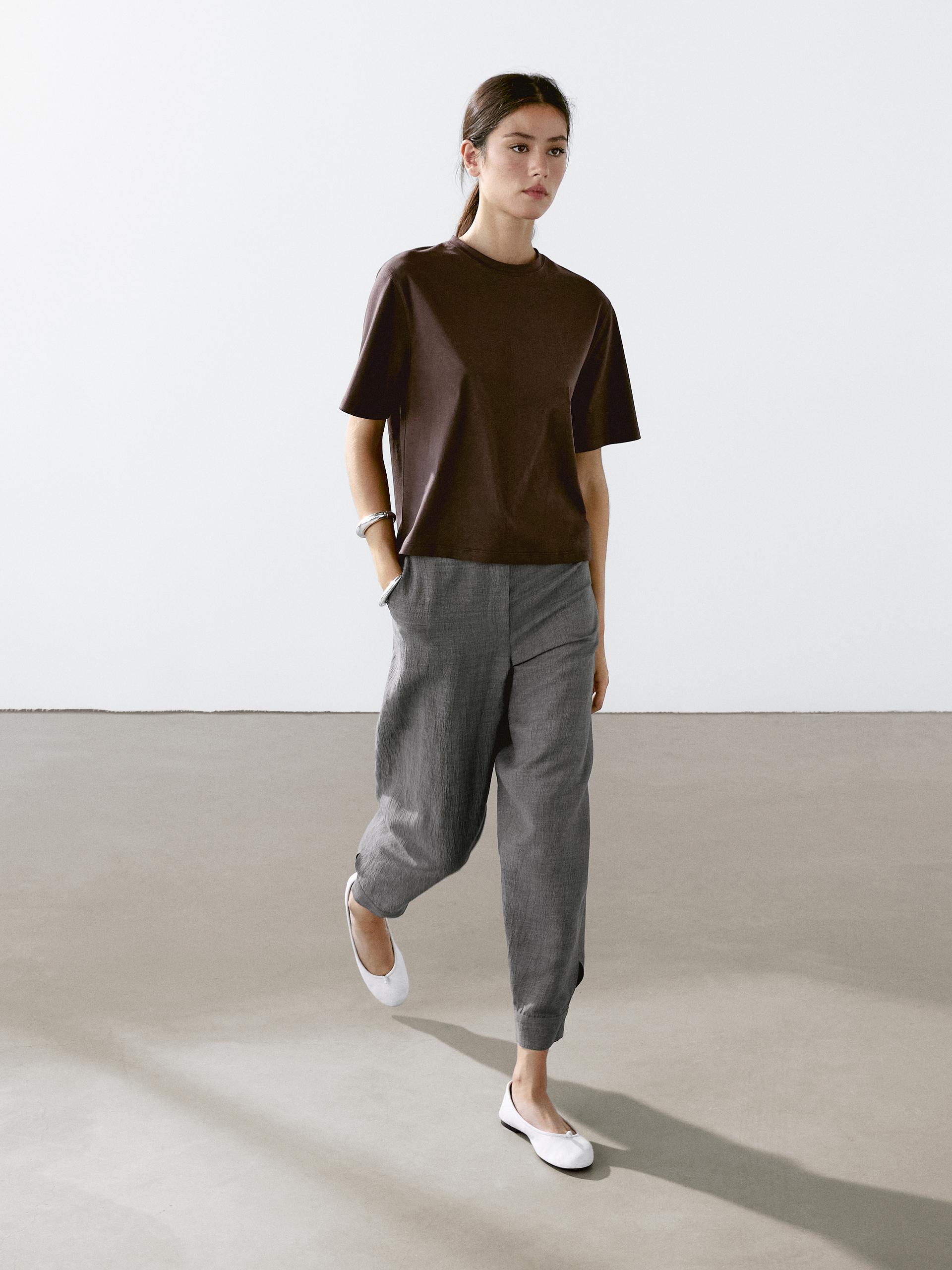 Pants With Puffed Legs And Button Detail - Antracito - 42 - Massimo Dutti - Mulher