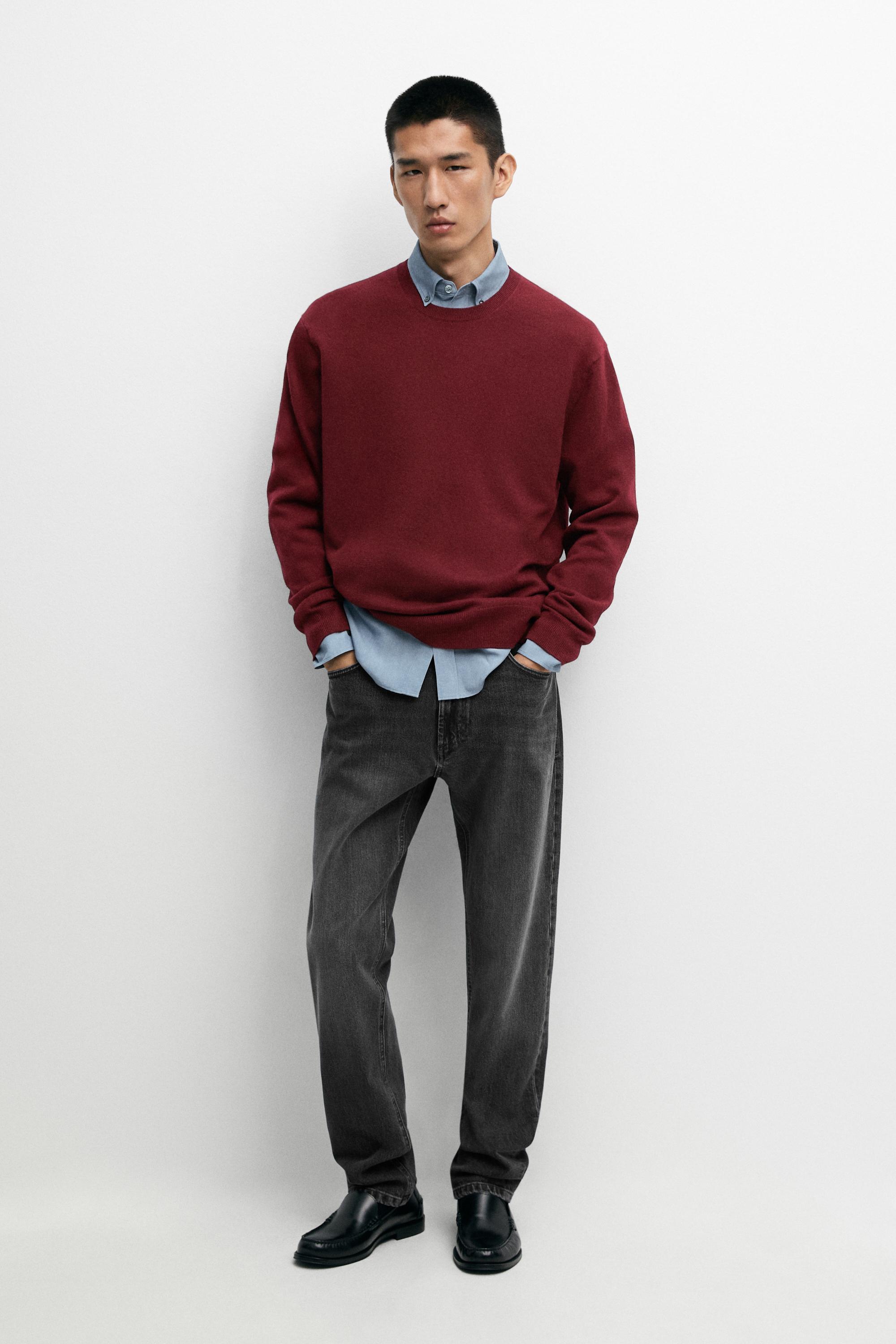 100% cashmere ribbed knit sweater — DARK PINK