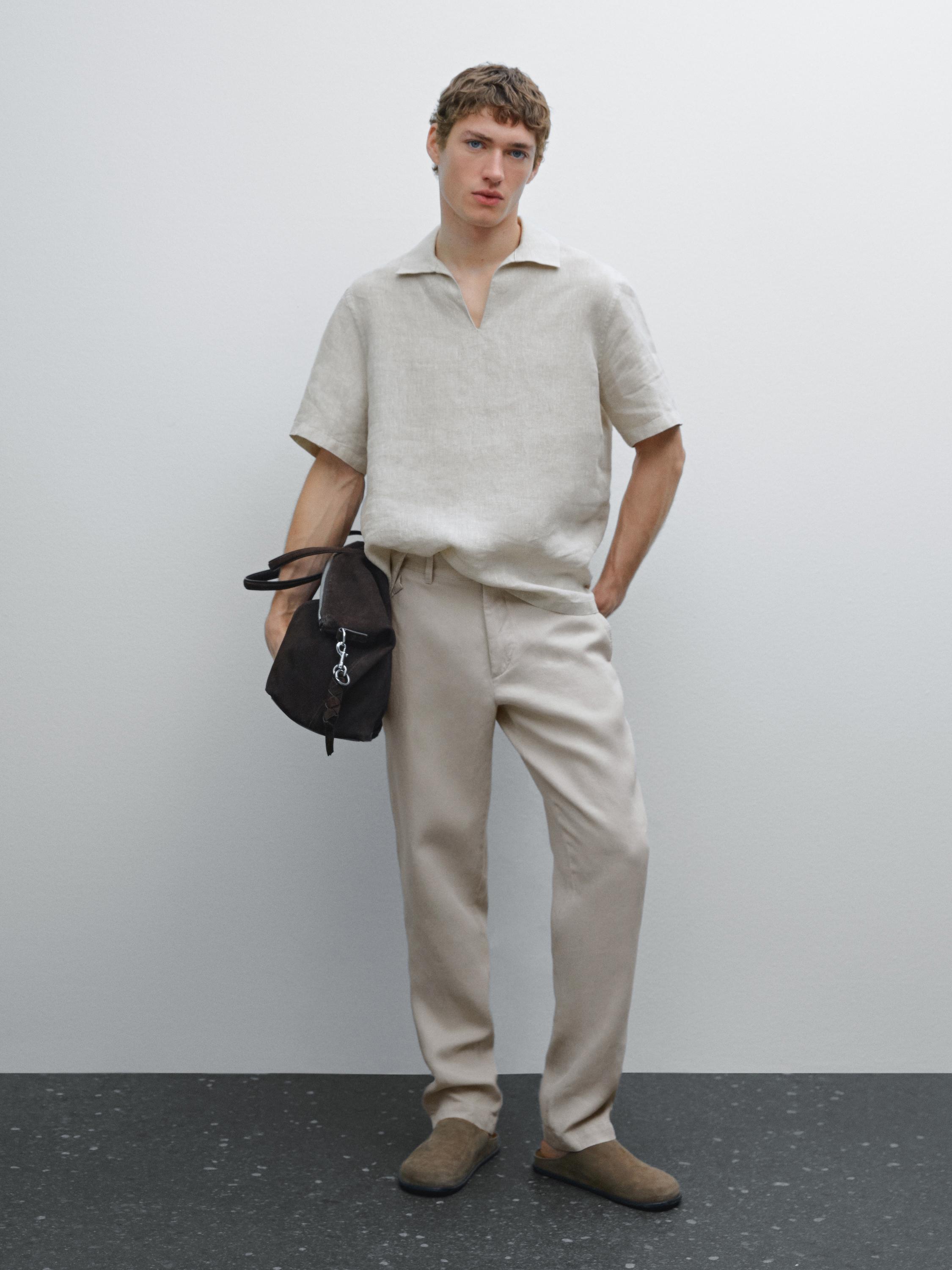 Kalhoty tapered fit 100% len