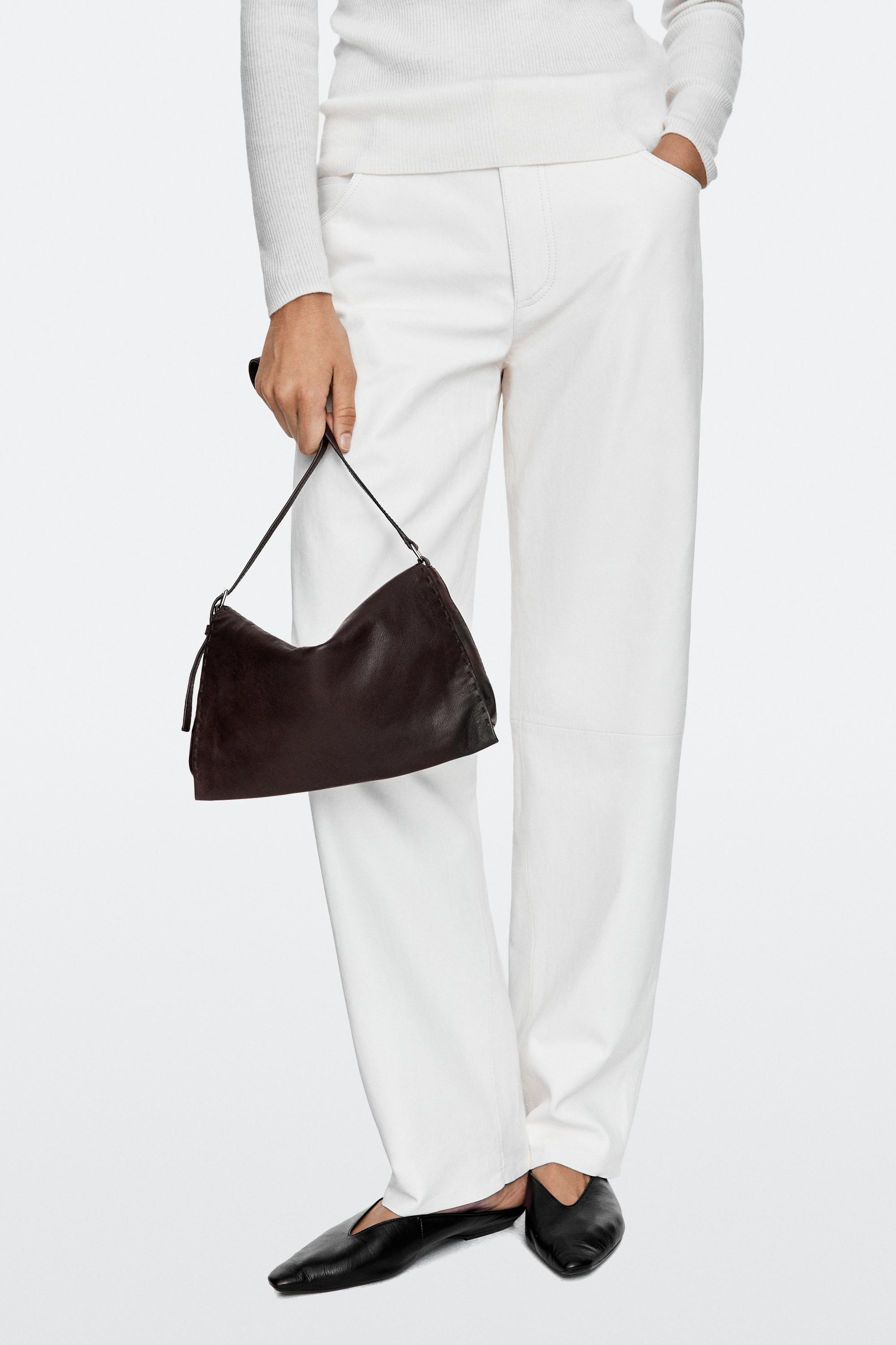 Nappa leather crossbody bag with topstitching