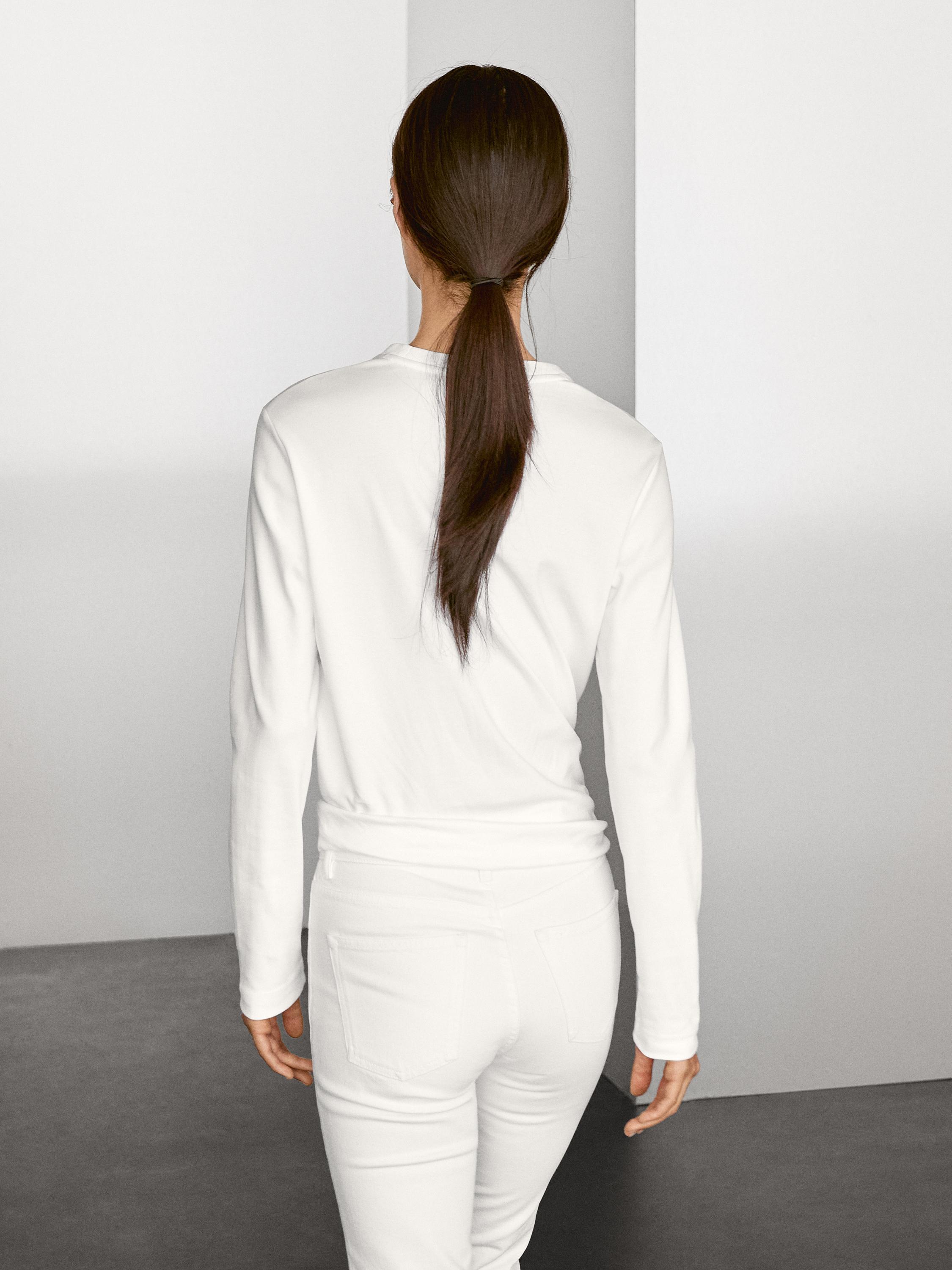 100% cotton interlock long sleeve T-shirt — Off white