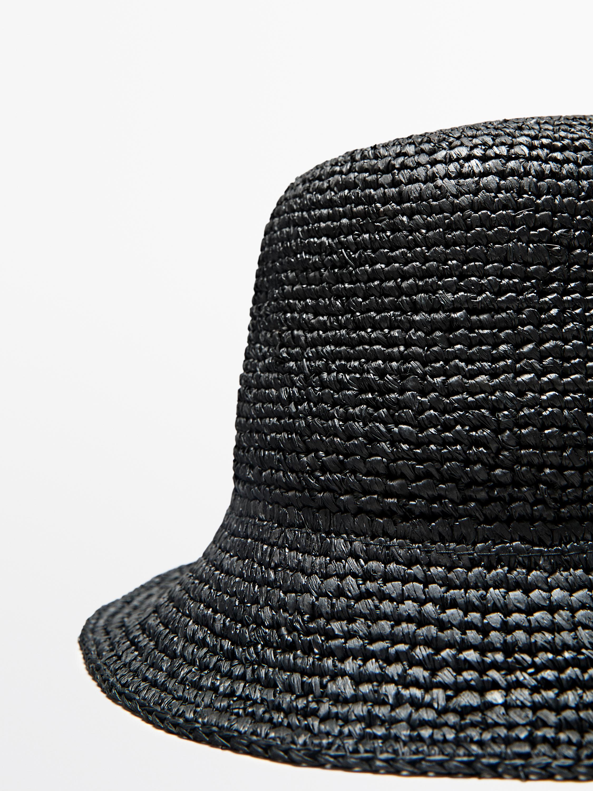 Raffia bucket hat — BLACK