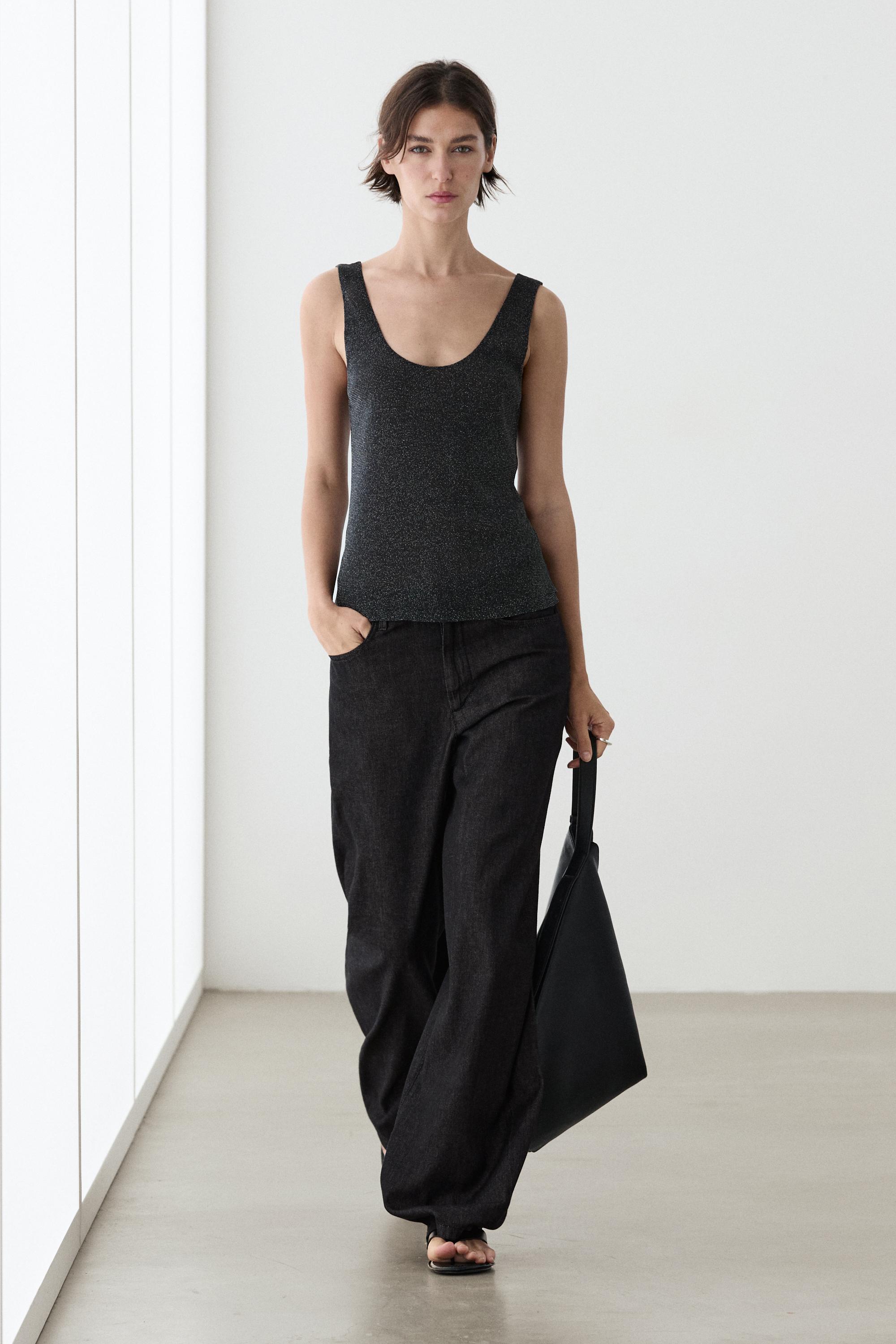 Semi-sheer metallic-effect strappy top — LEAD
