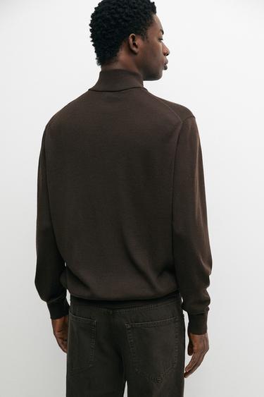 Merino wool blend mock neck knit sweater — BROWN 5