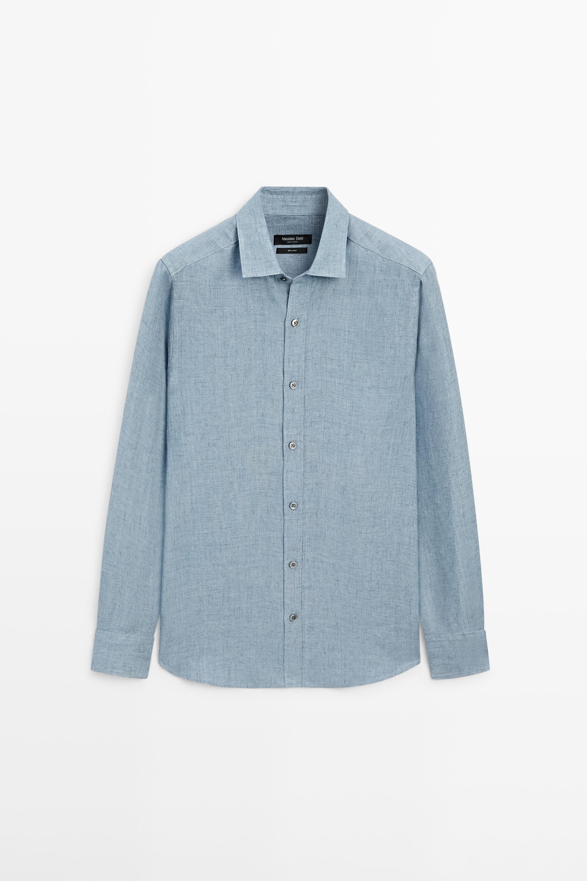 Regular fit 100% linen delavé shirt — DEEP BLUE
