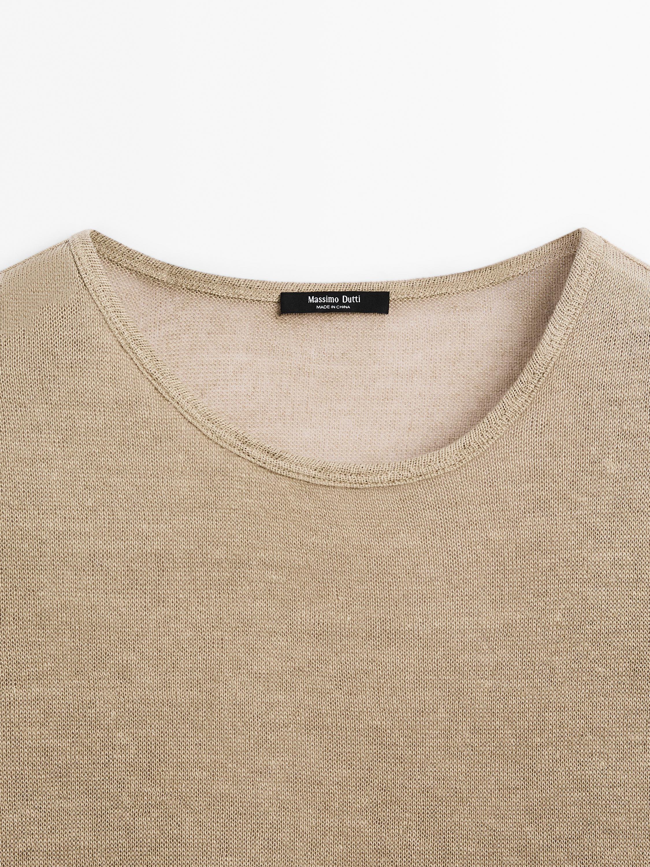 100% linen T-shirt with ruffled hem