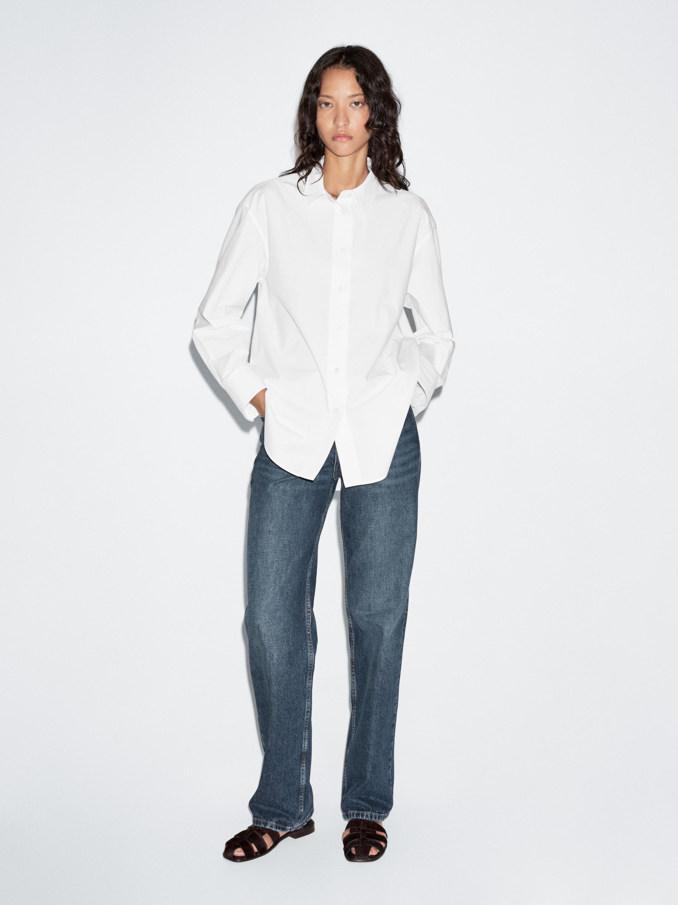 Long poplin shirt ขาว - Main Image