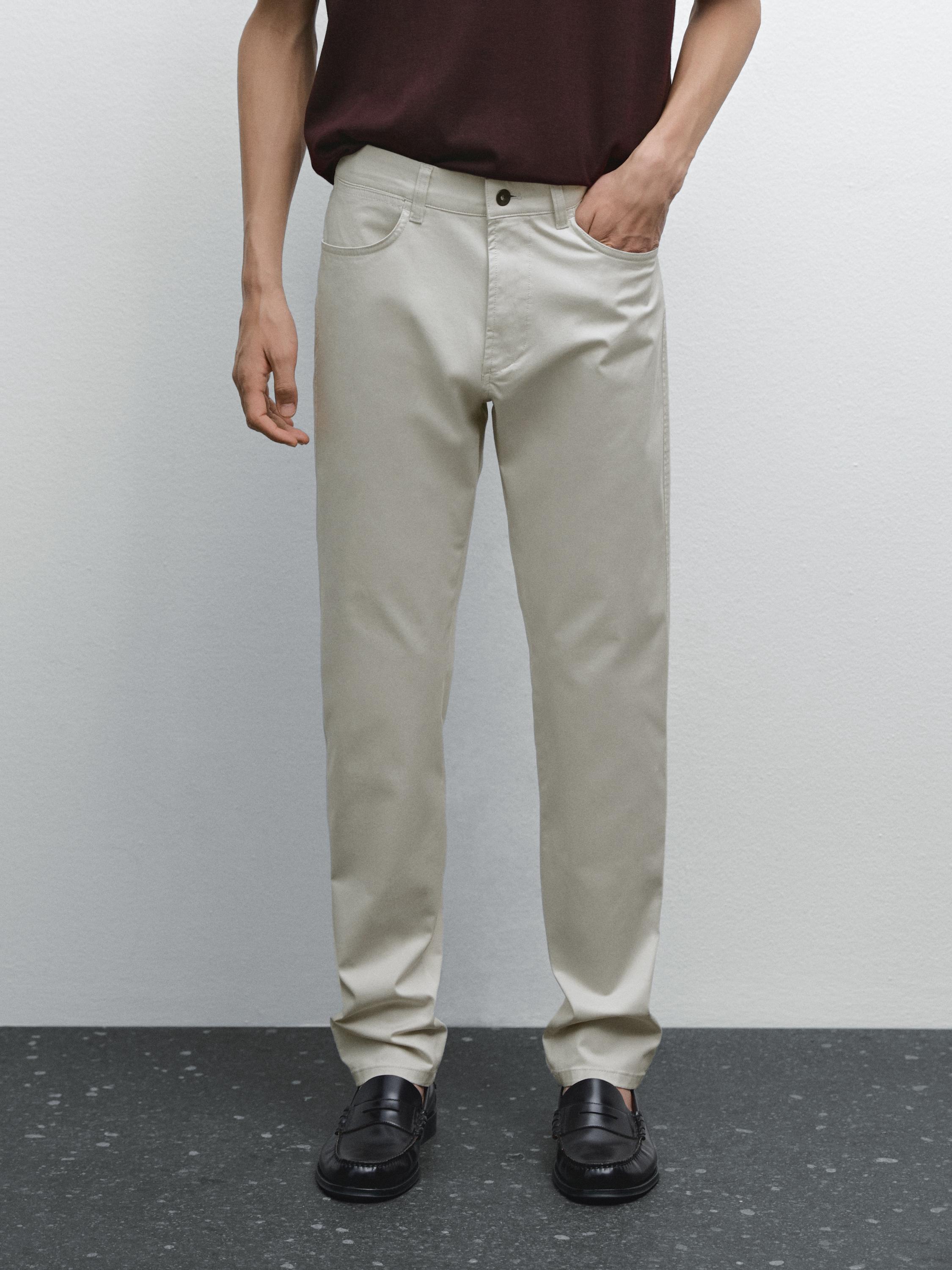 Slim-fit lightweight textured weave denim trousers