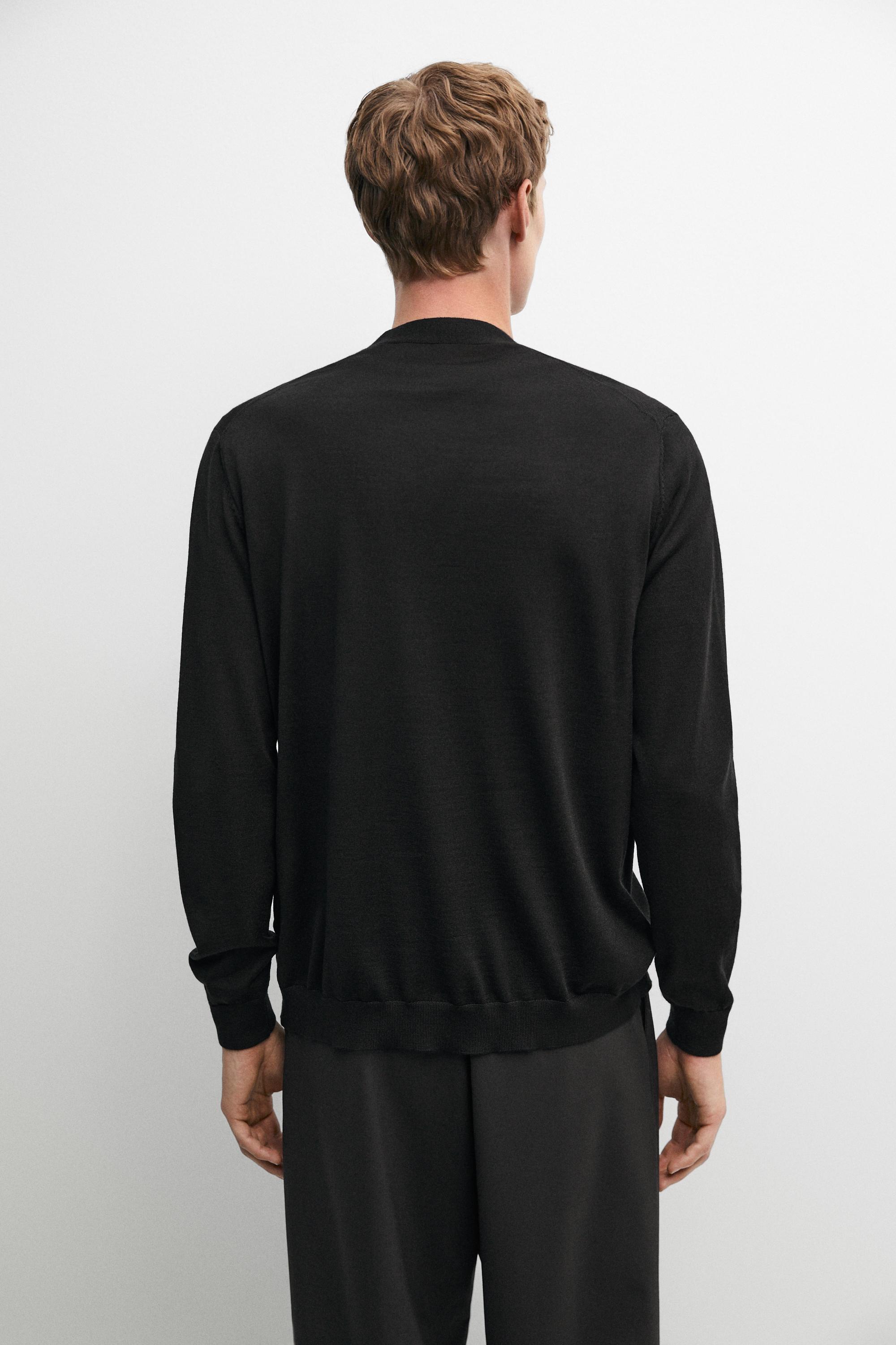 Merino wool button-up cardigan — BLACK