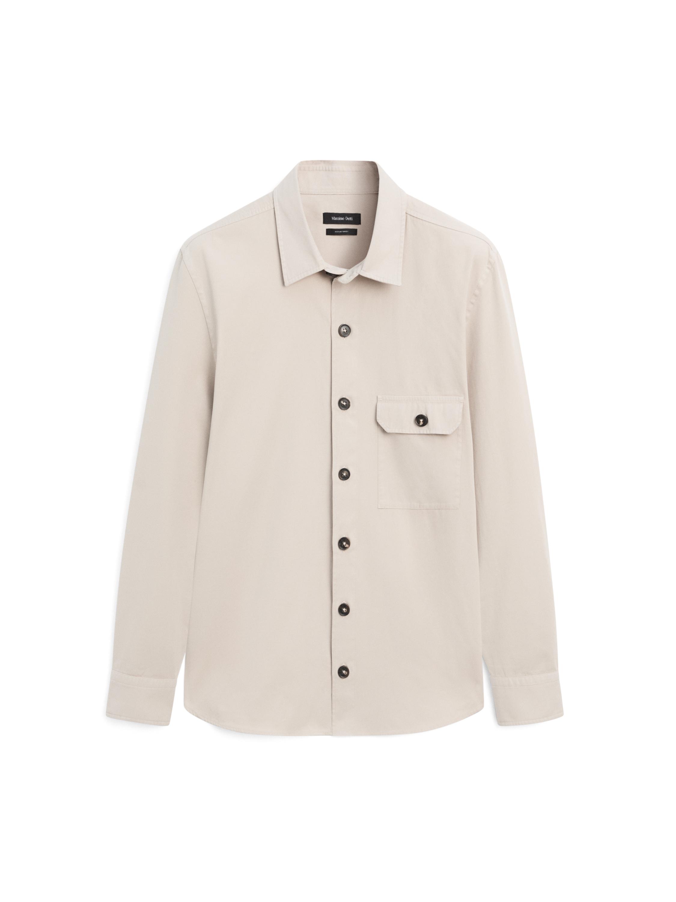 Cotton overshirt with pocket details — BEIGE