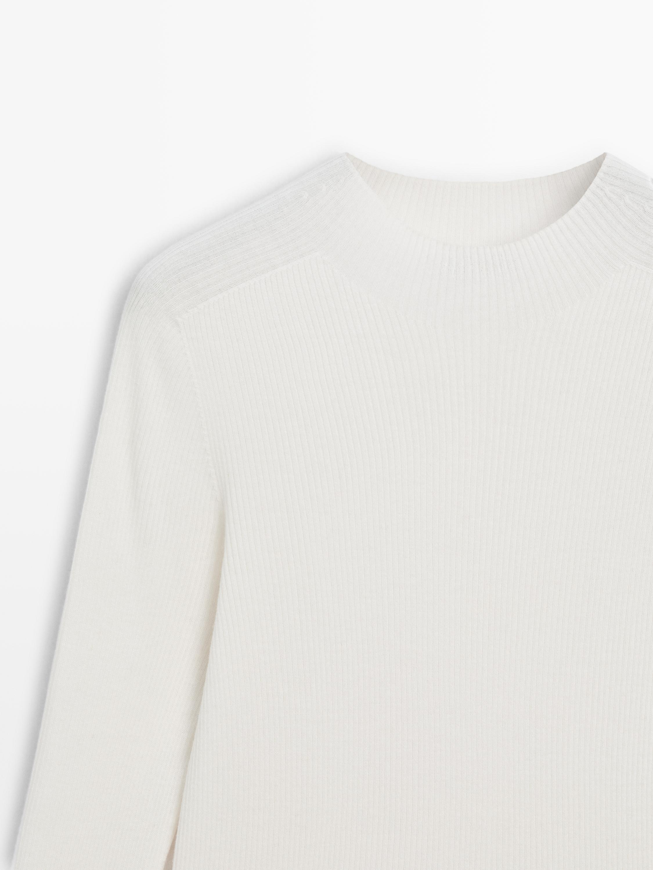 Ribbed knit mock turtleneck sweater — CREAM