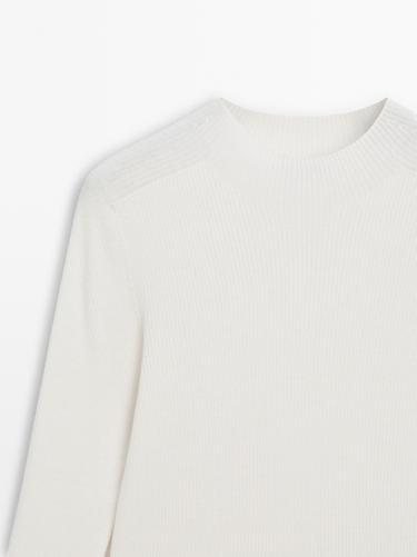Mock turtleneck ribbed knit sweater — CREAM 4