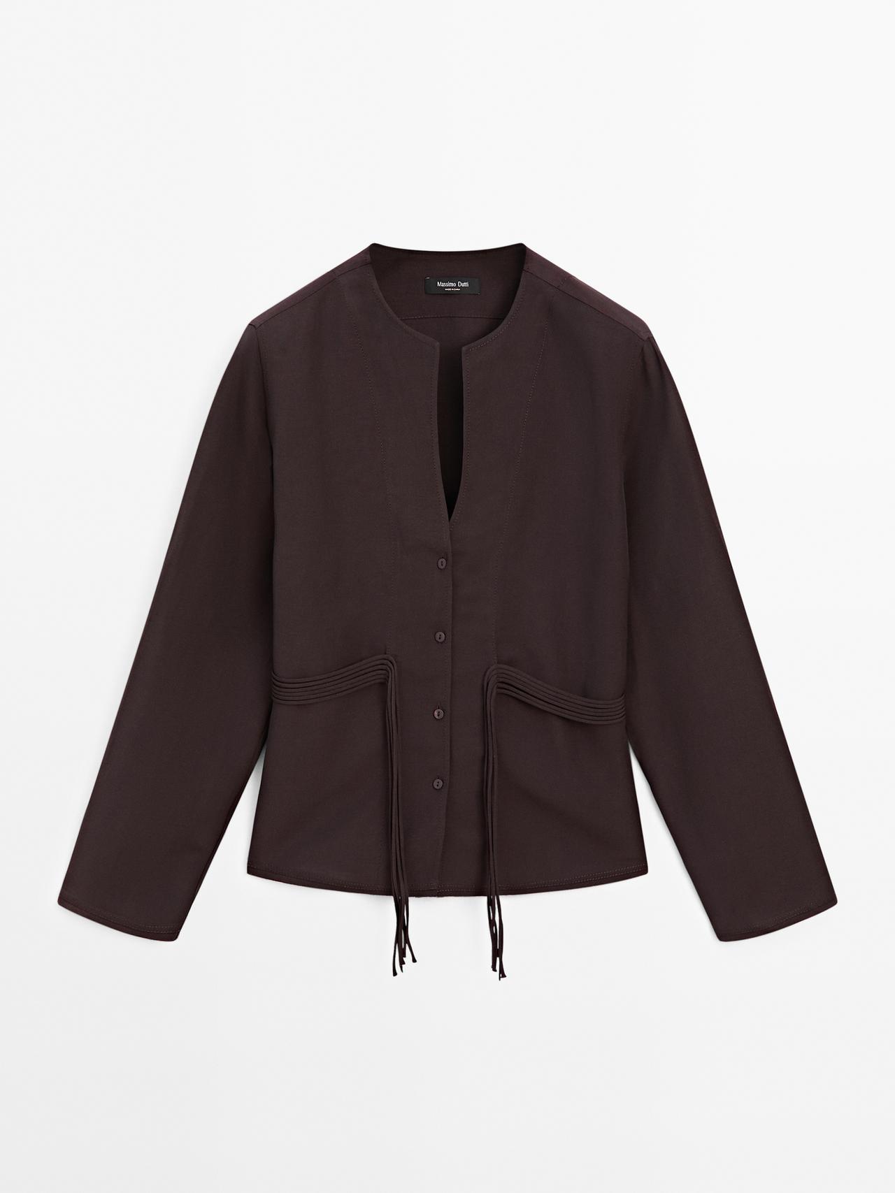 Massimo Dutti - Dame - Skjorte Med Blødt Fald Og Snøredetaljer - Brun - Xs