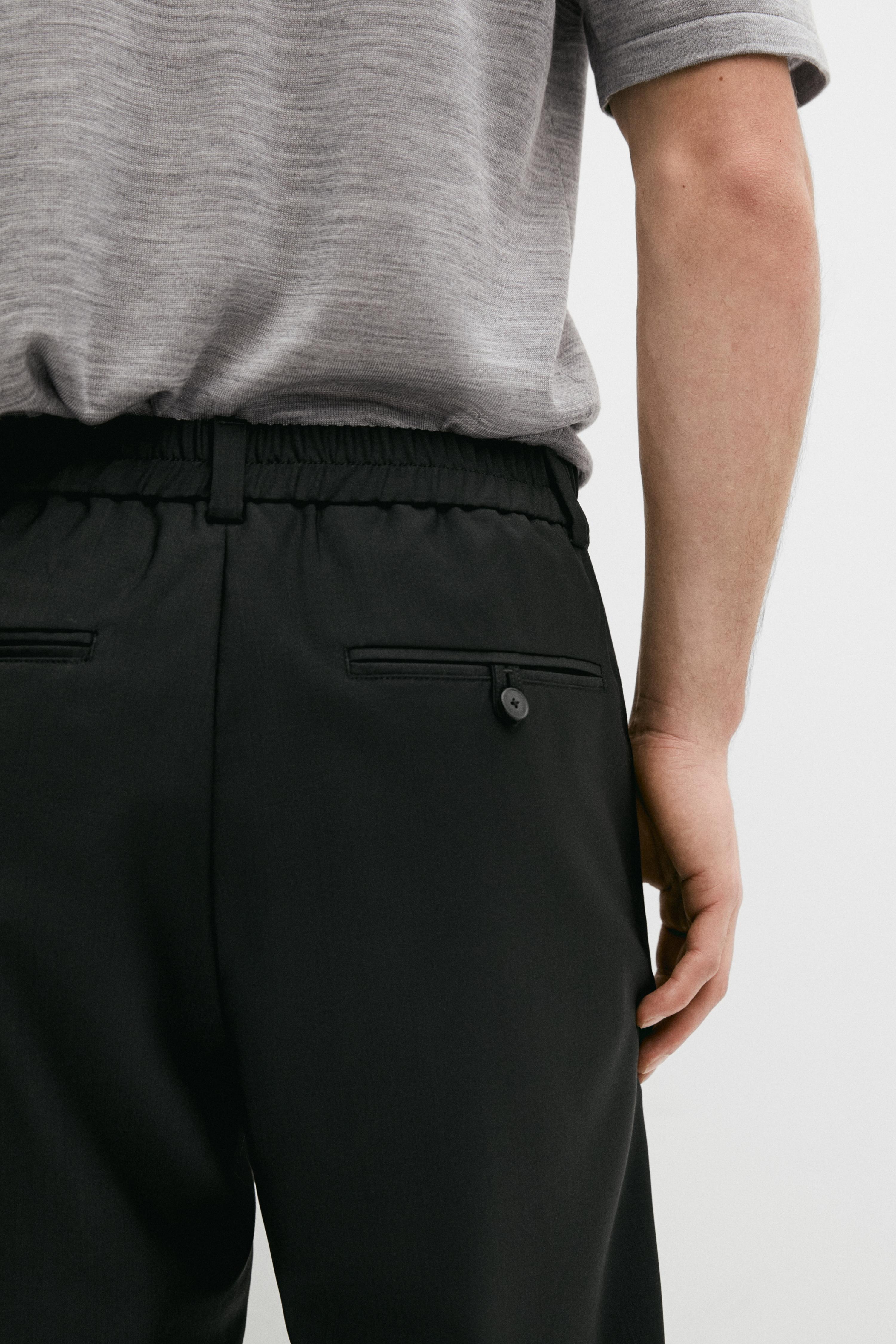 Relaxed fit cool wool trousers with darts — BLACK