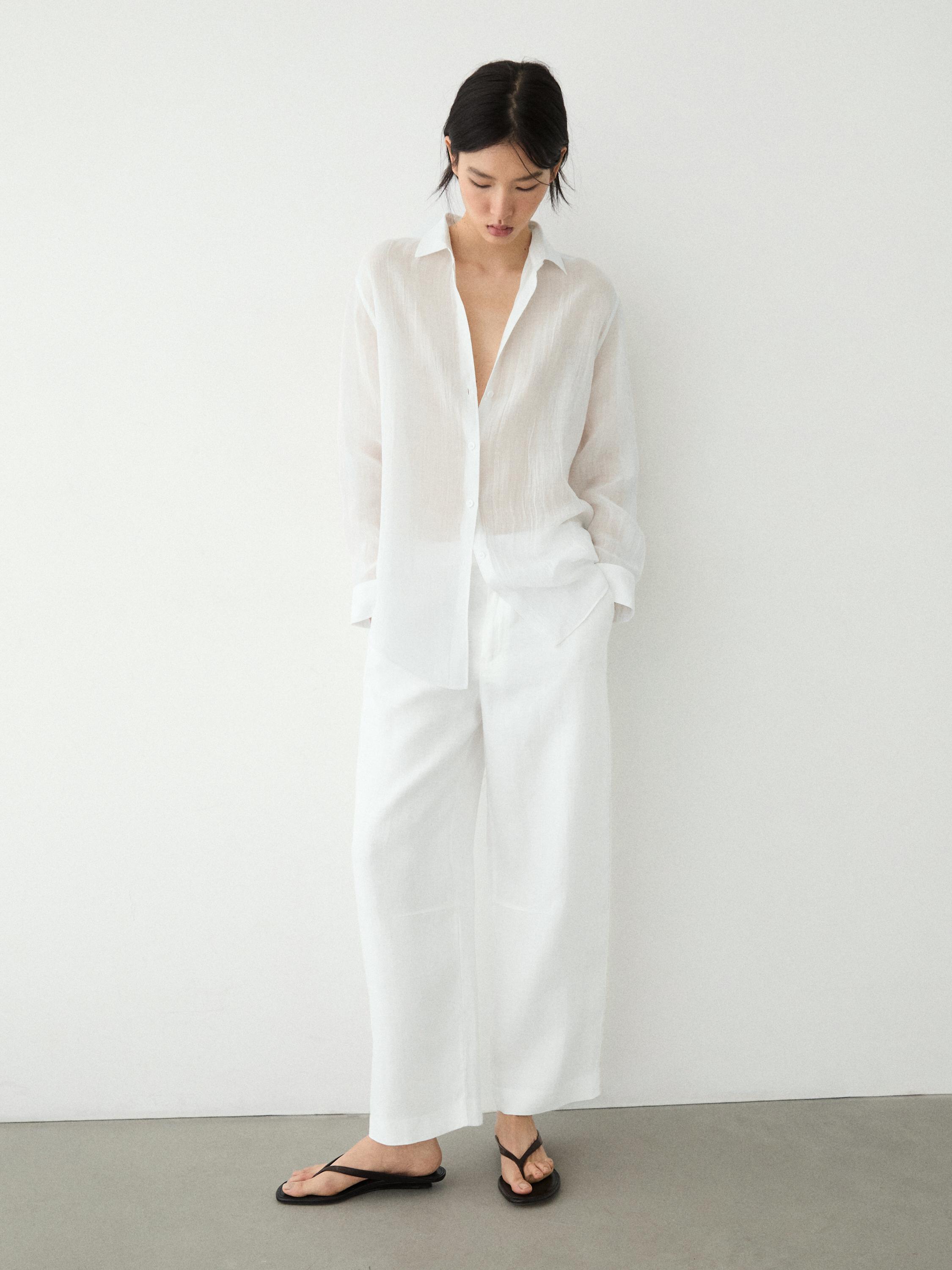 Flowing 100% linen trousers — WHITE