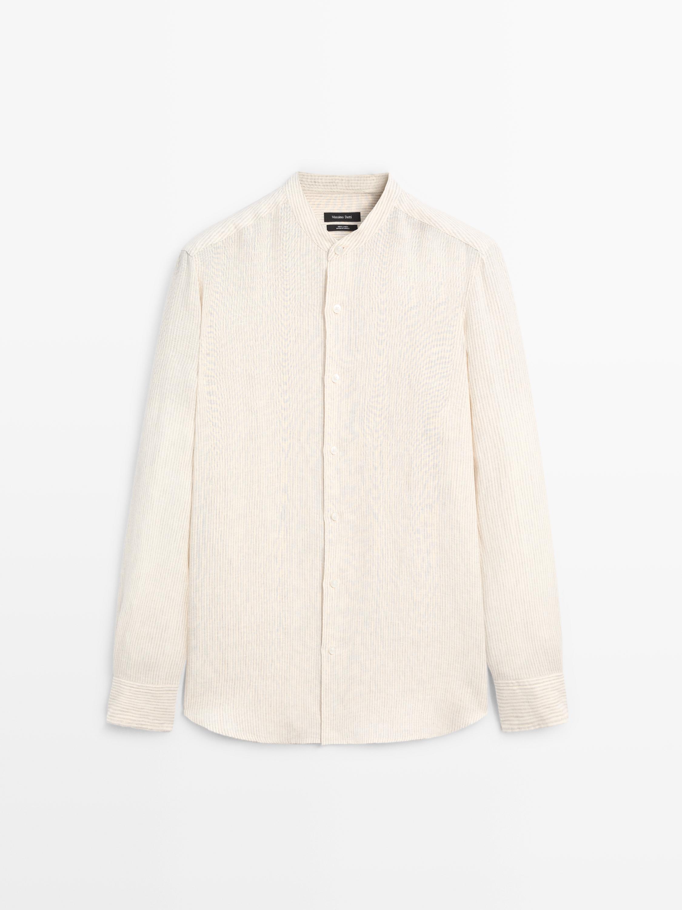 Regular fit striped 100% linen shirt