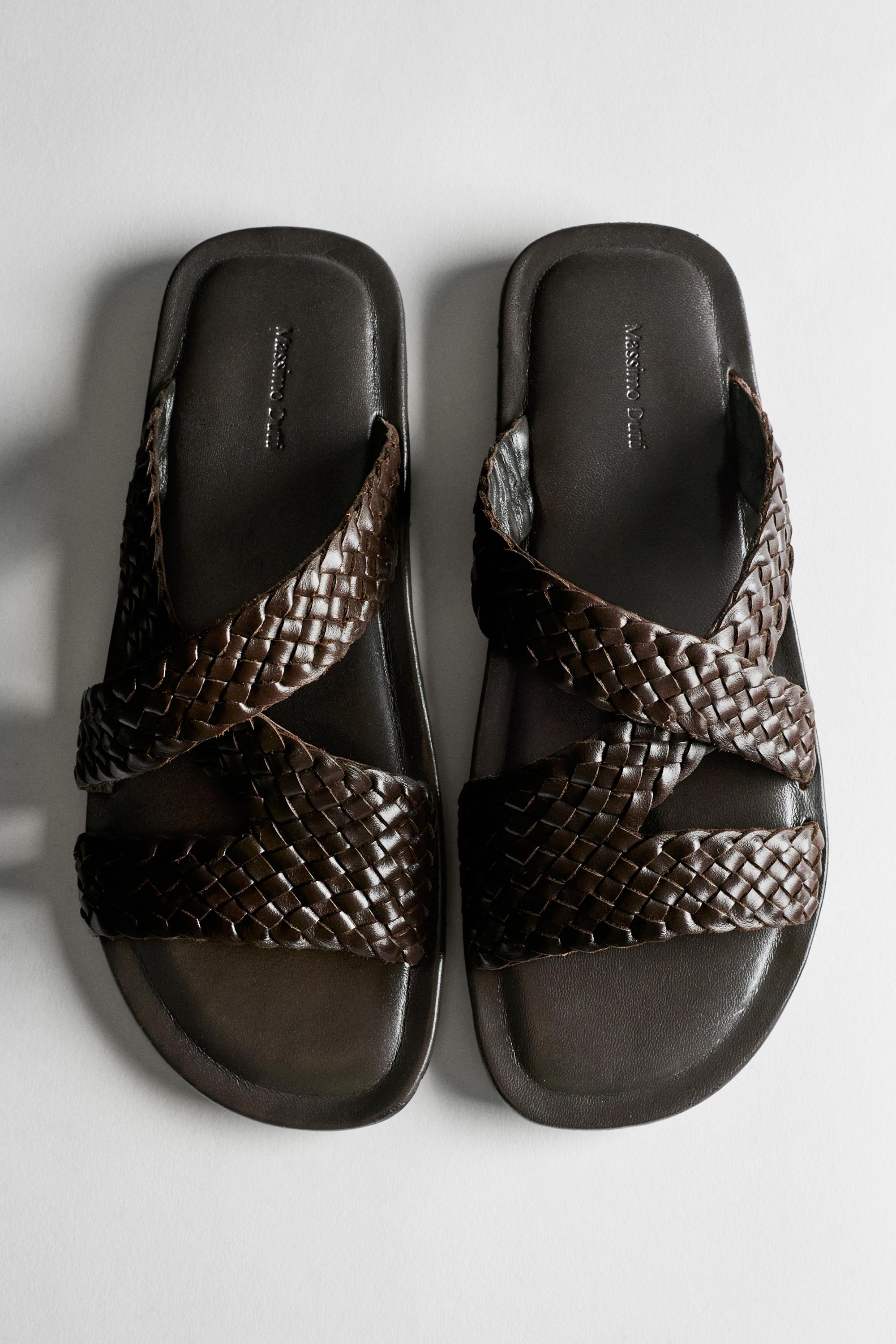 Braided leather sandals — BROWN
