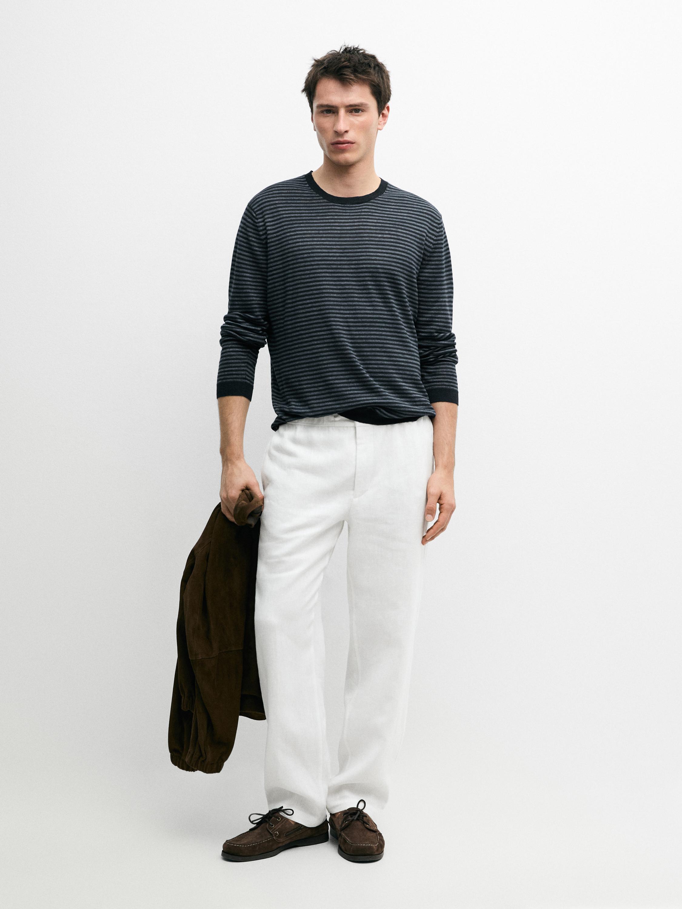 Camisola com detalhe de riscas de linho