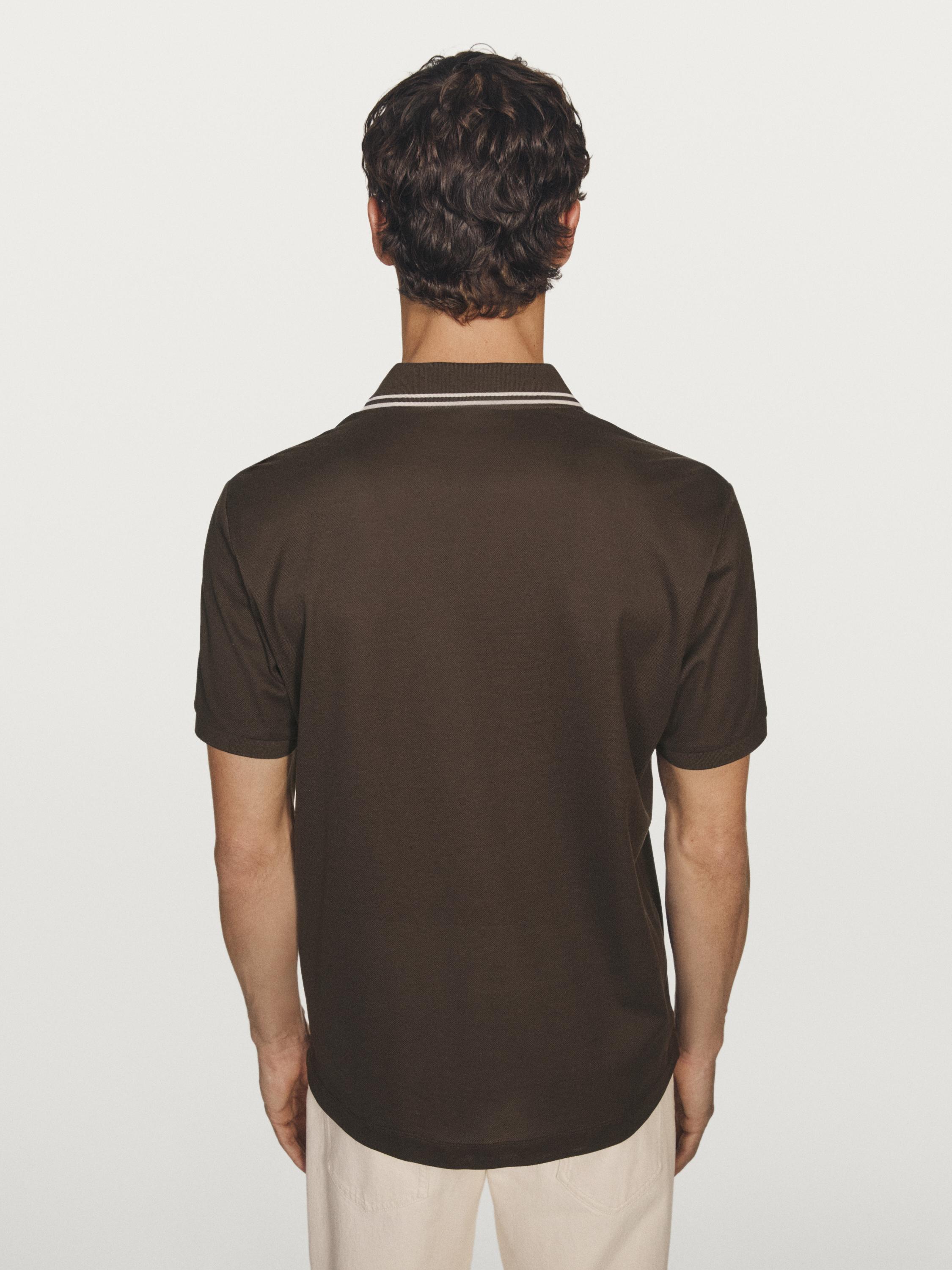 Short sleeve polo shirt with contrast detail — Chocolate