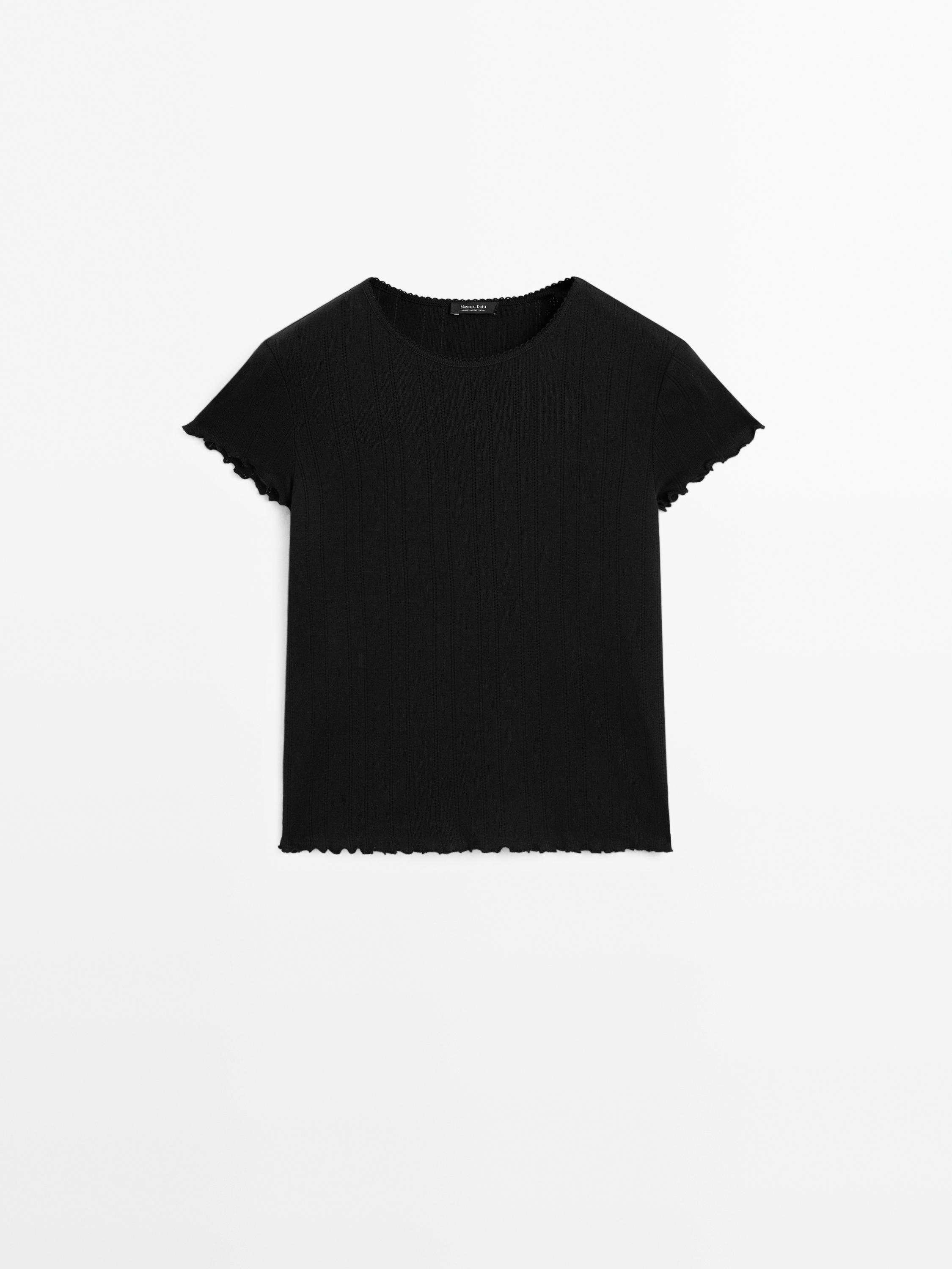 Pointelle openwork cotton T-shirt