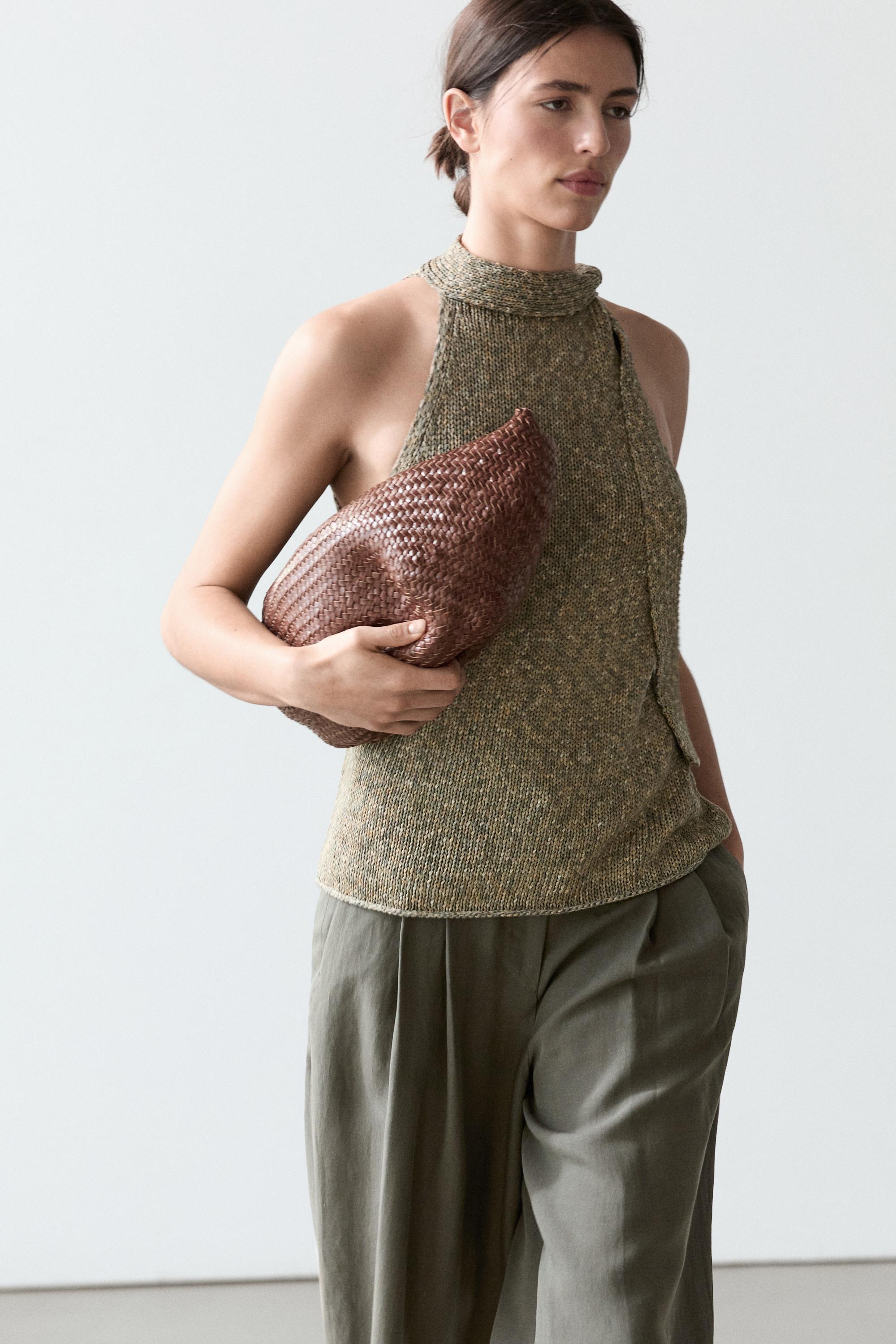 100% cotton halter top with tie detail — GREEN