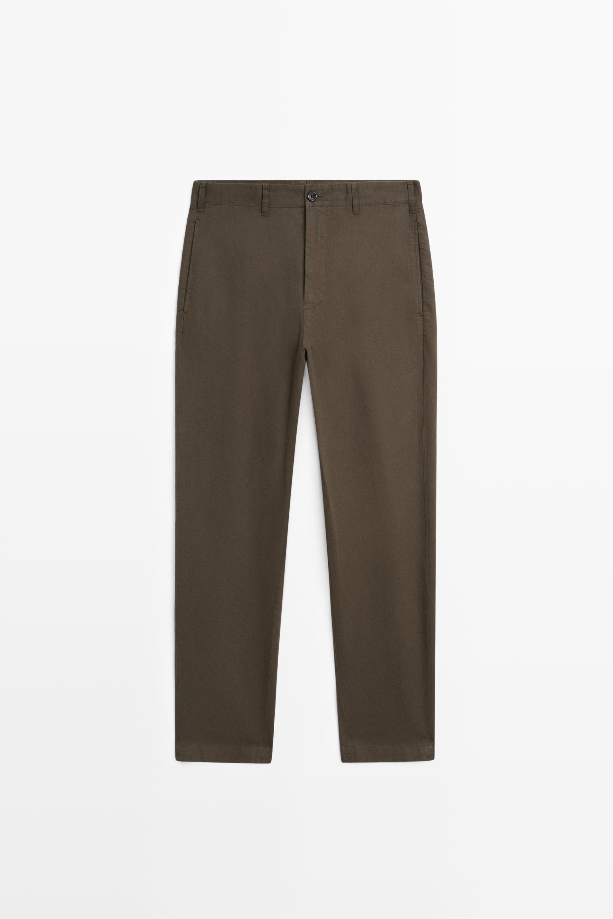 Linen-cotton straight-leg pants — DARK GREEN