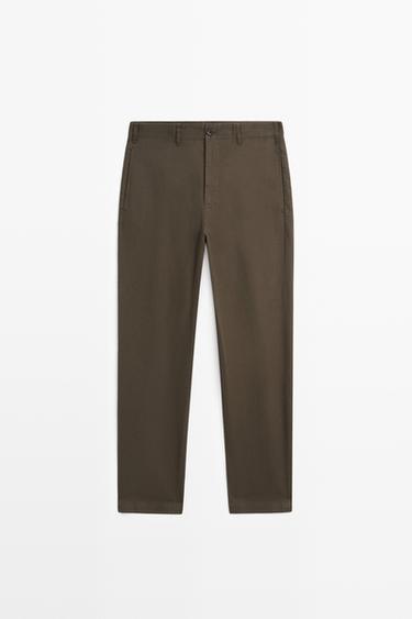 Linen-cotton straight-leg pants — DARK GREEN 2