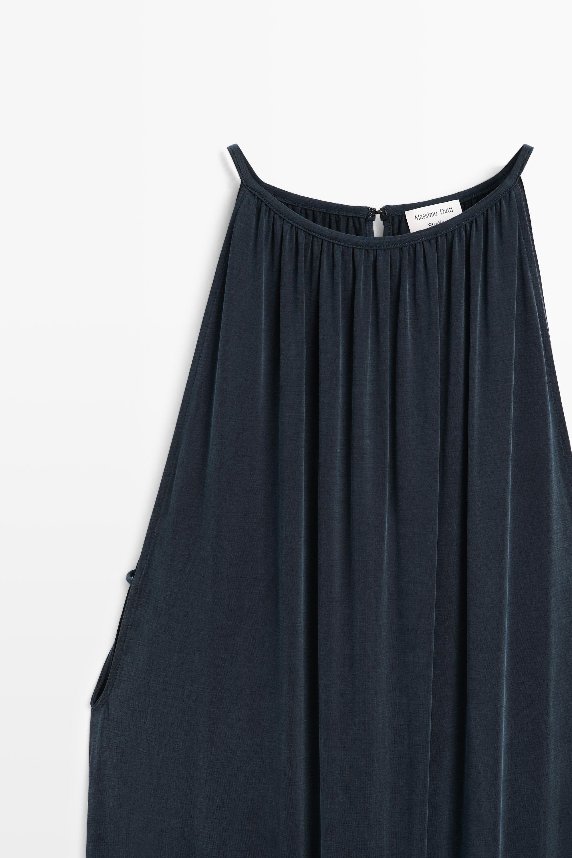 Flowing midi dress with pleats - STUDIO — BLUE