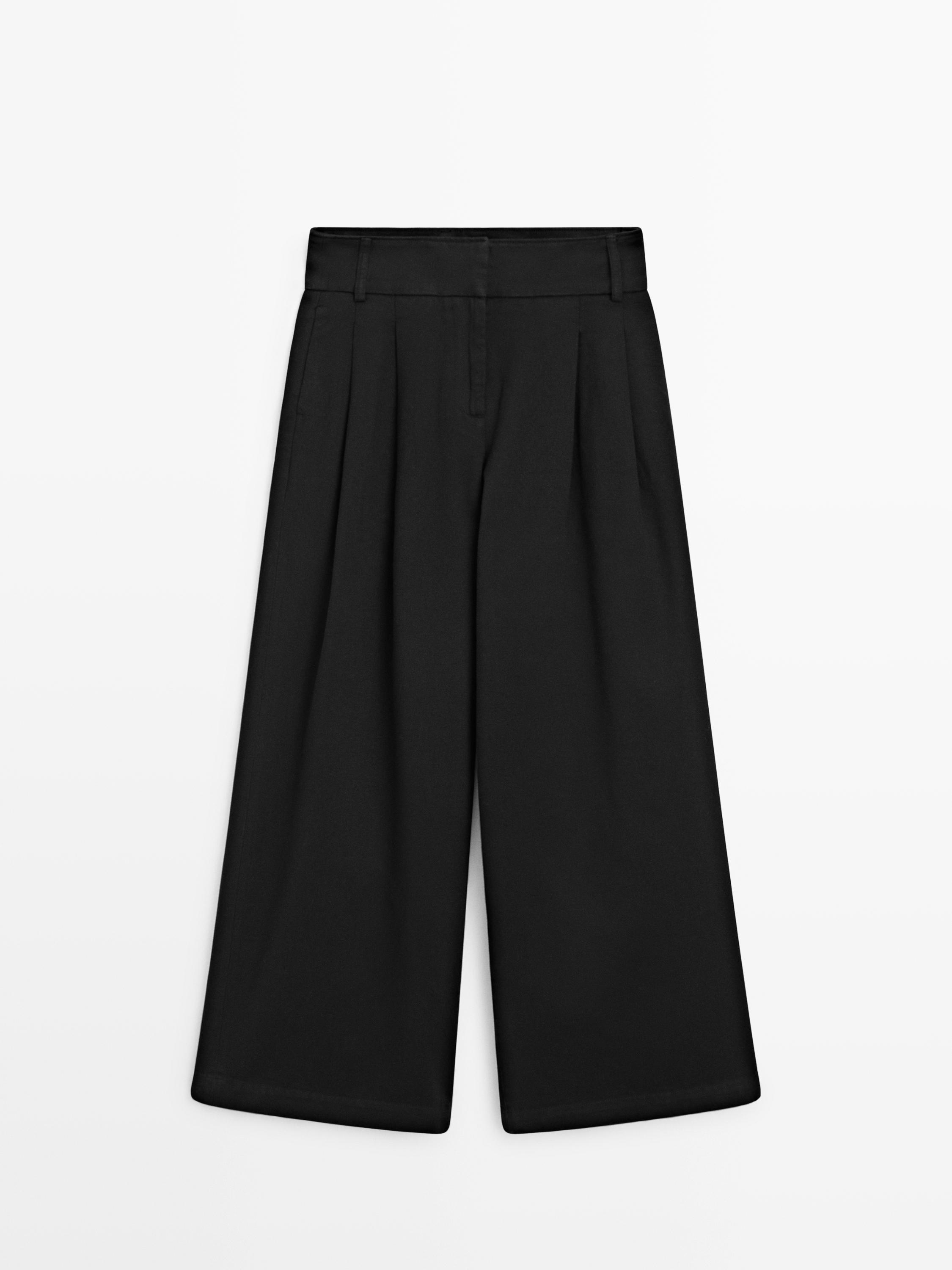 Darted wide-leg trousers
