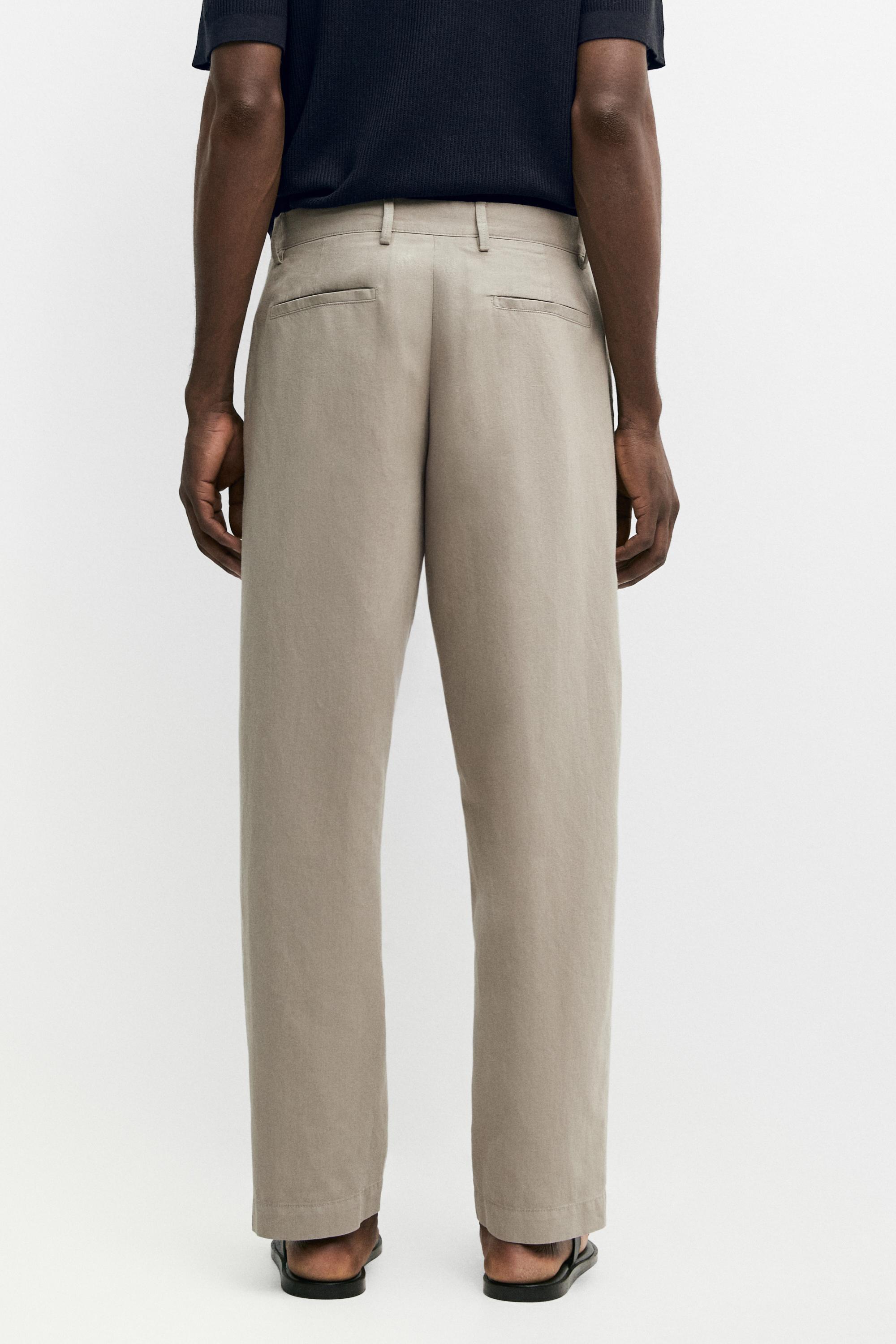 Straight-leg linen and cotton trousers with darts — BEIGE