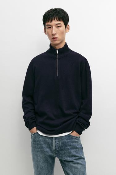 Mock neck knit sweater with zip — NAVY BLUE 3