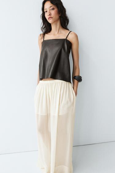 Nappa leather strappy top with back detail — BROWN 8