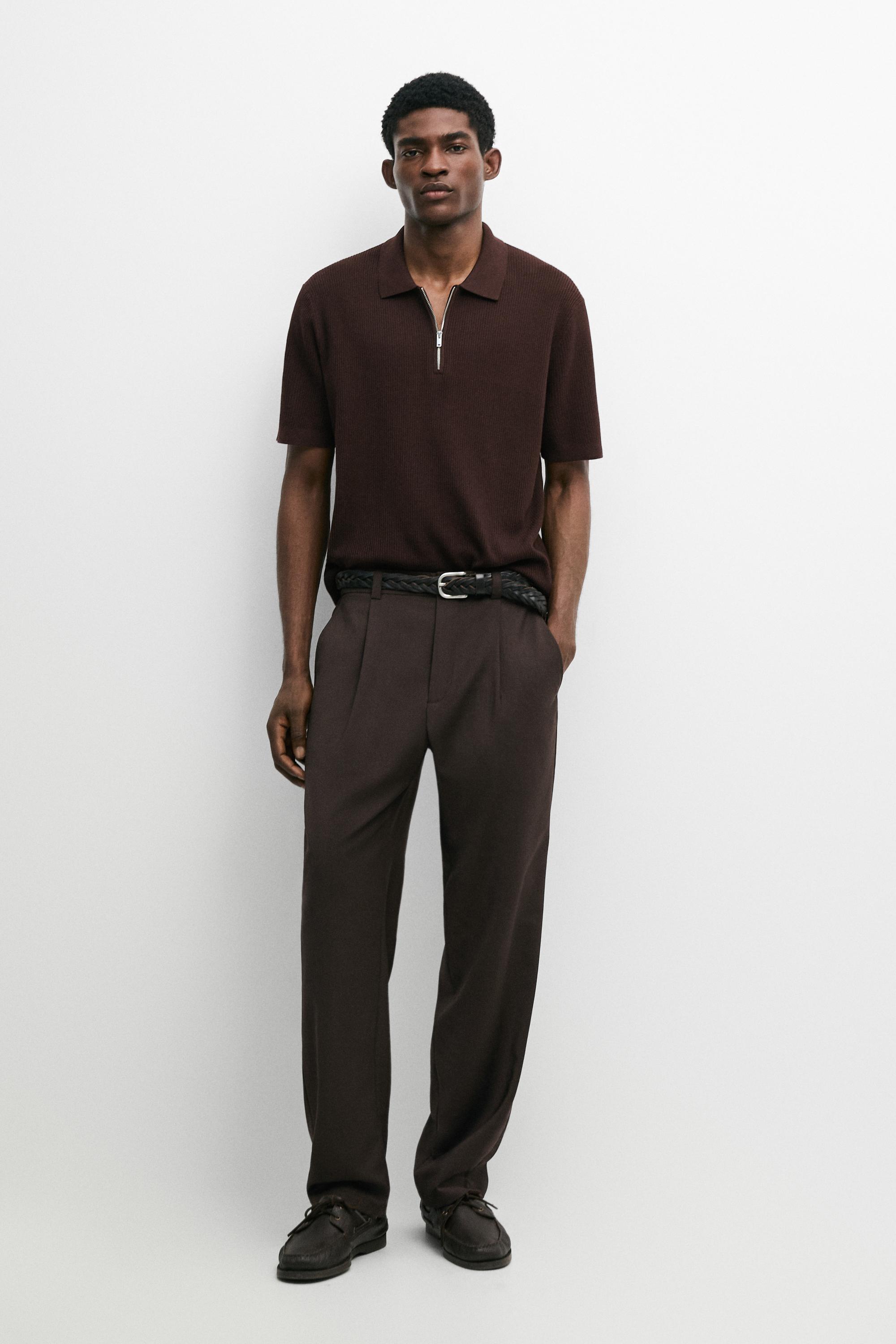 Knit polo sweater with quarter-zip collar — BURGUNDY
