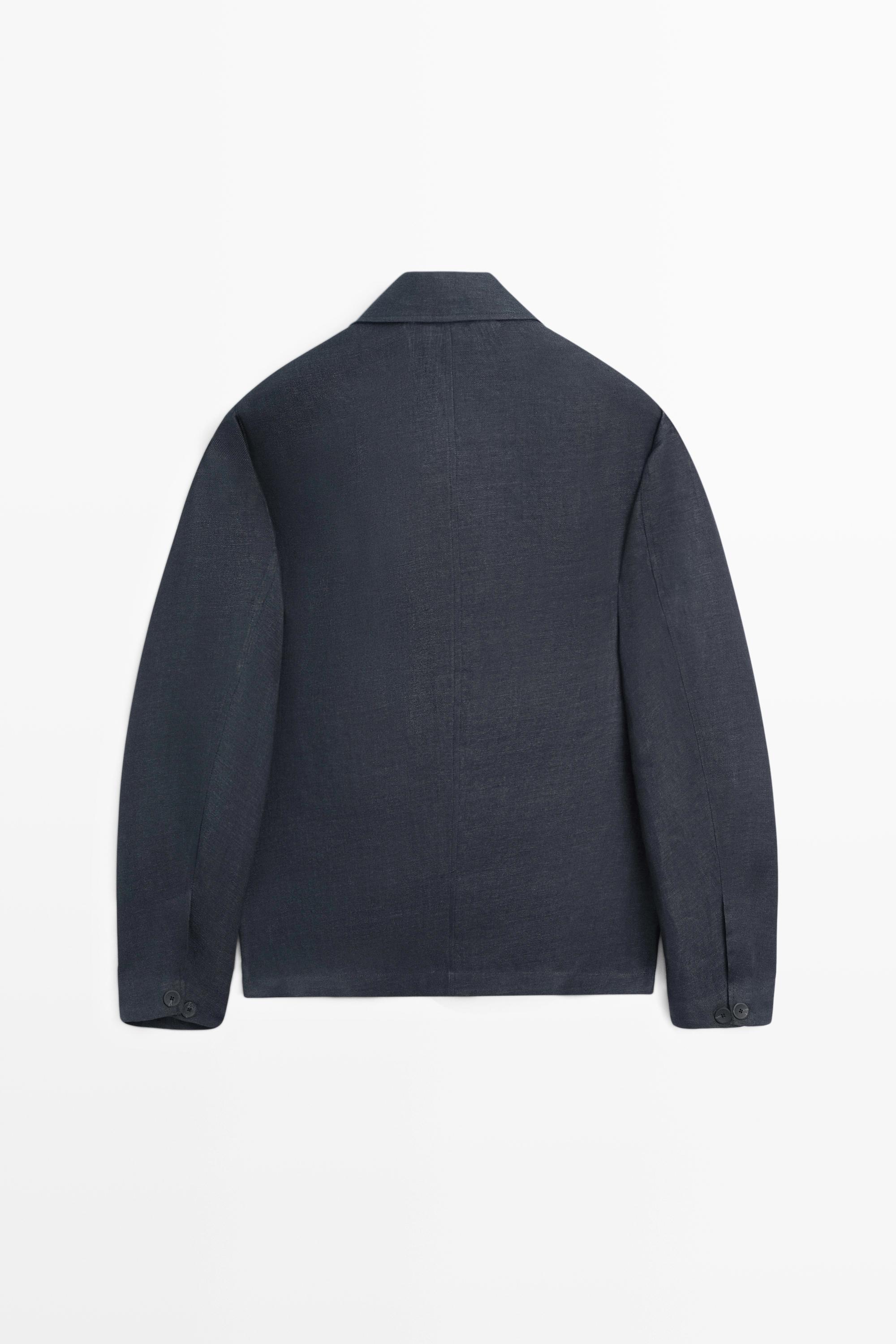 100% linen total look melange overshirt — INK BLUE