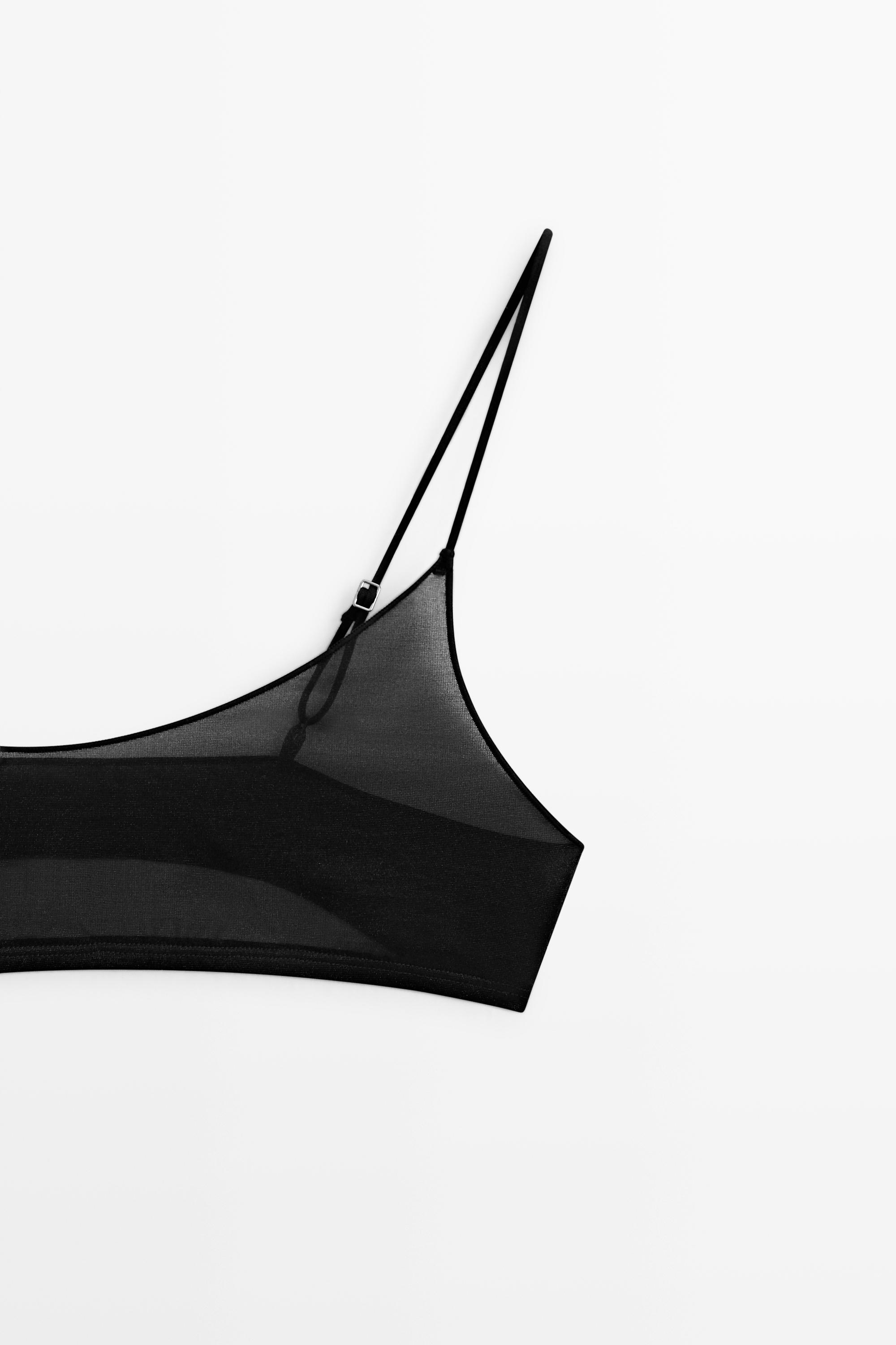 Semi-sheer top with metallic detail — BLACK
