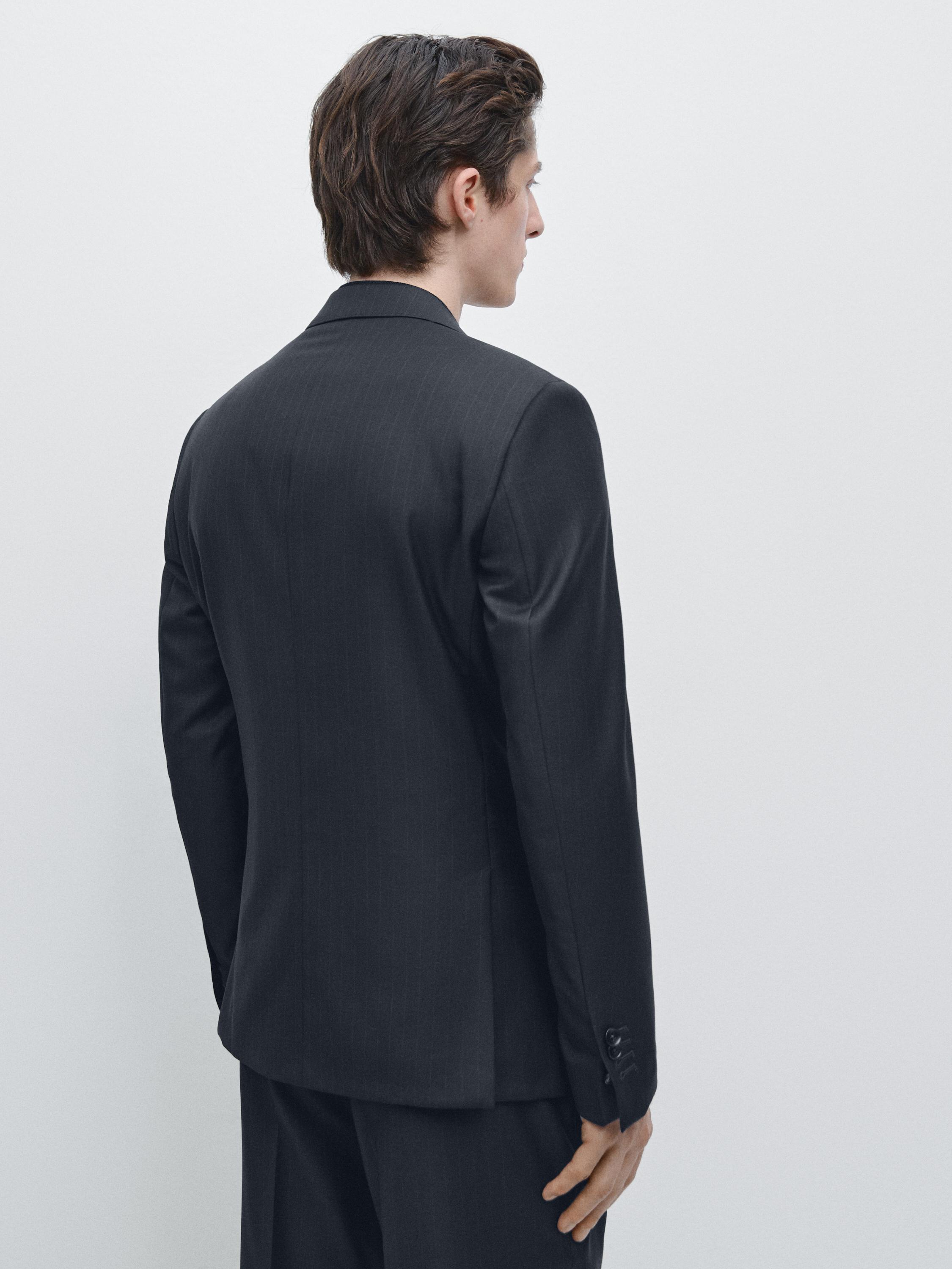 100% cool wool striped suit blazer — NAVY BLUE