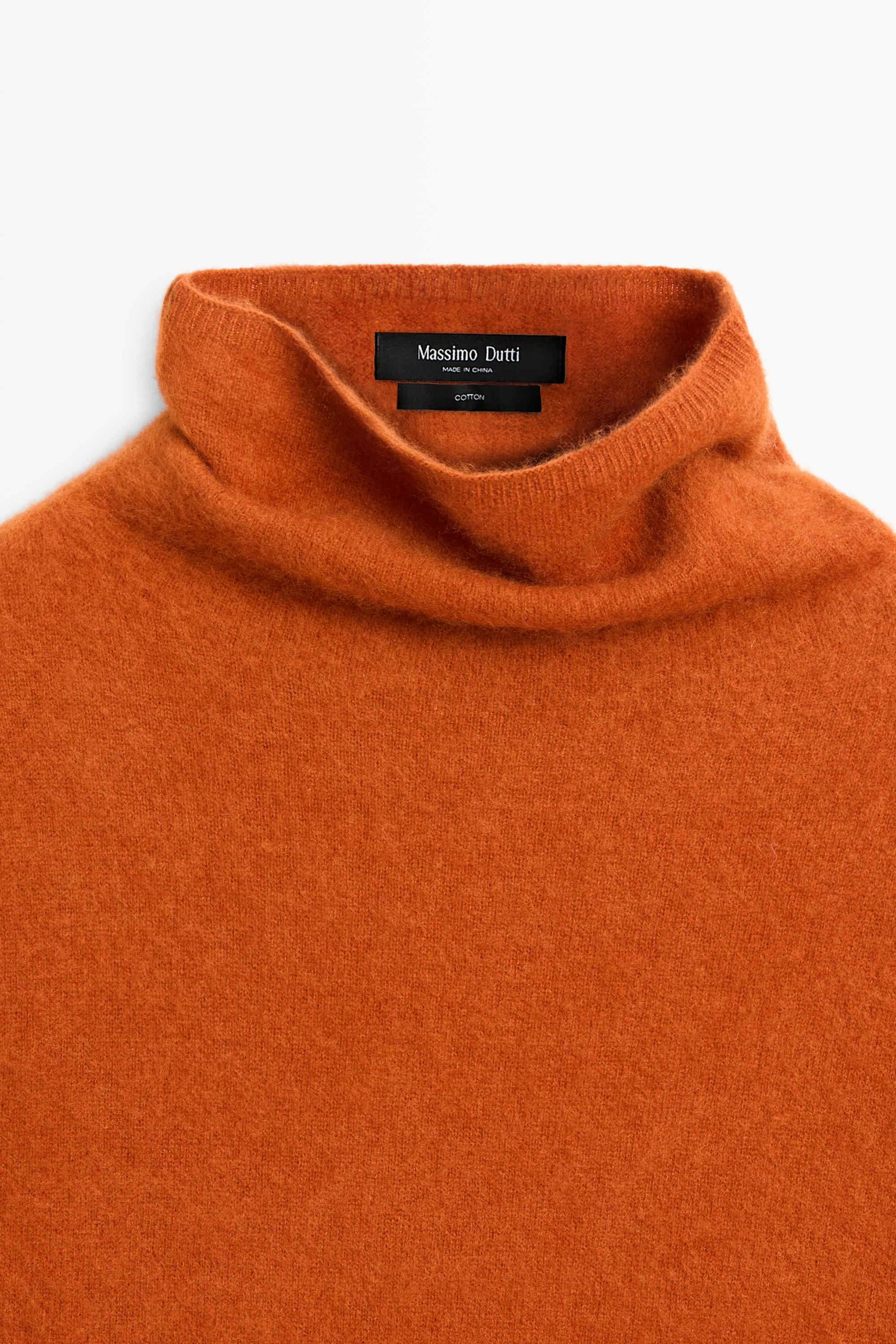 100% wool oversize short-sleeve knit sweater — BURNT ORANGE
