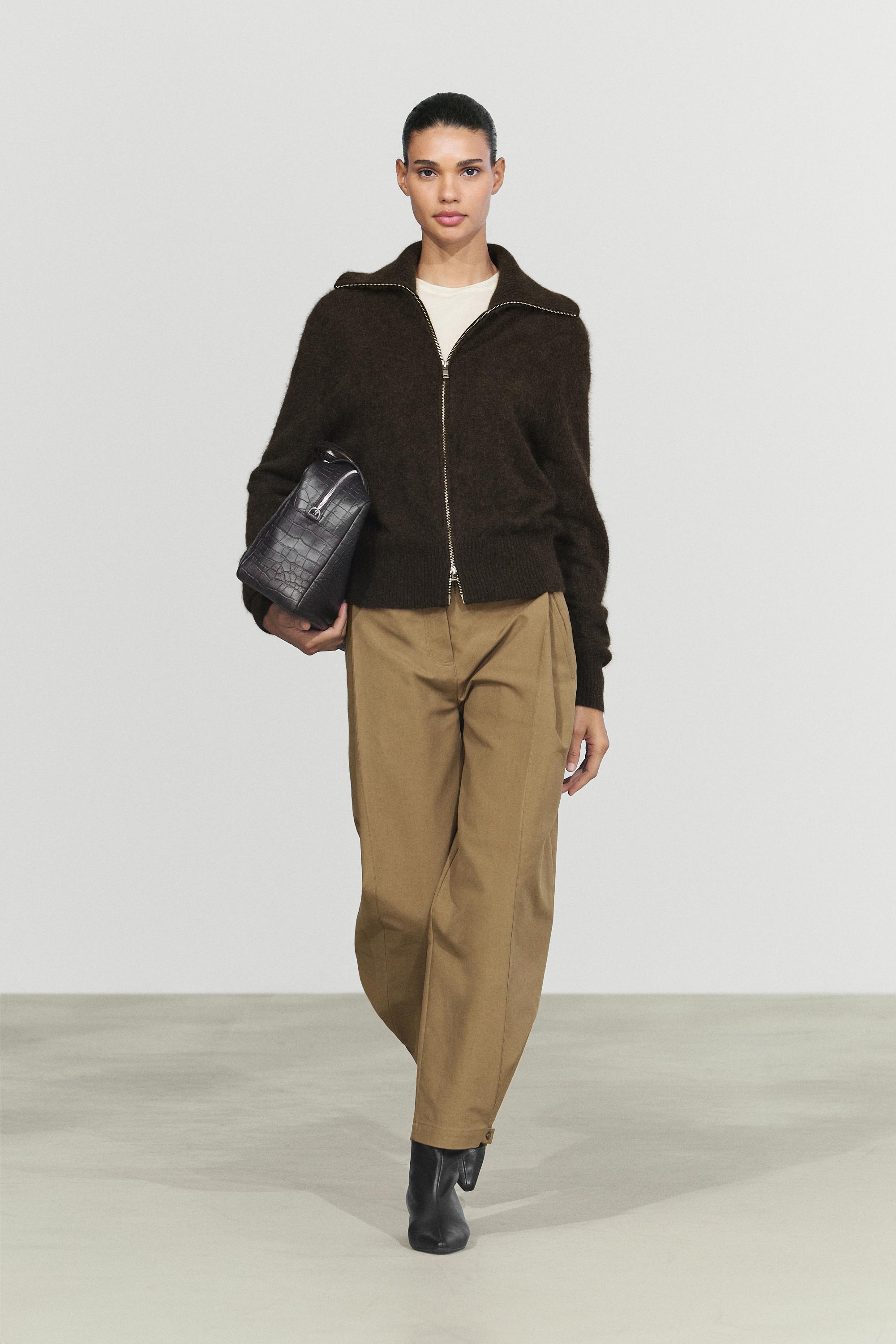 Cardigan In Maglia Spazzolata Con Collo Alto - Marrone - L - Massimo Dutti - Female