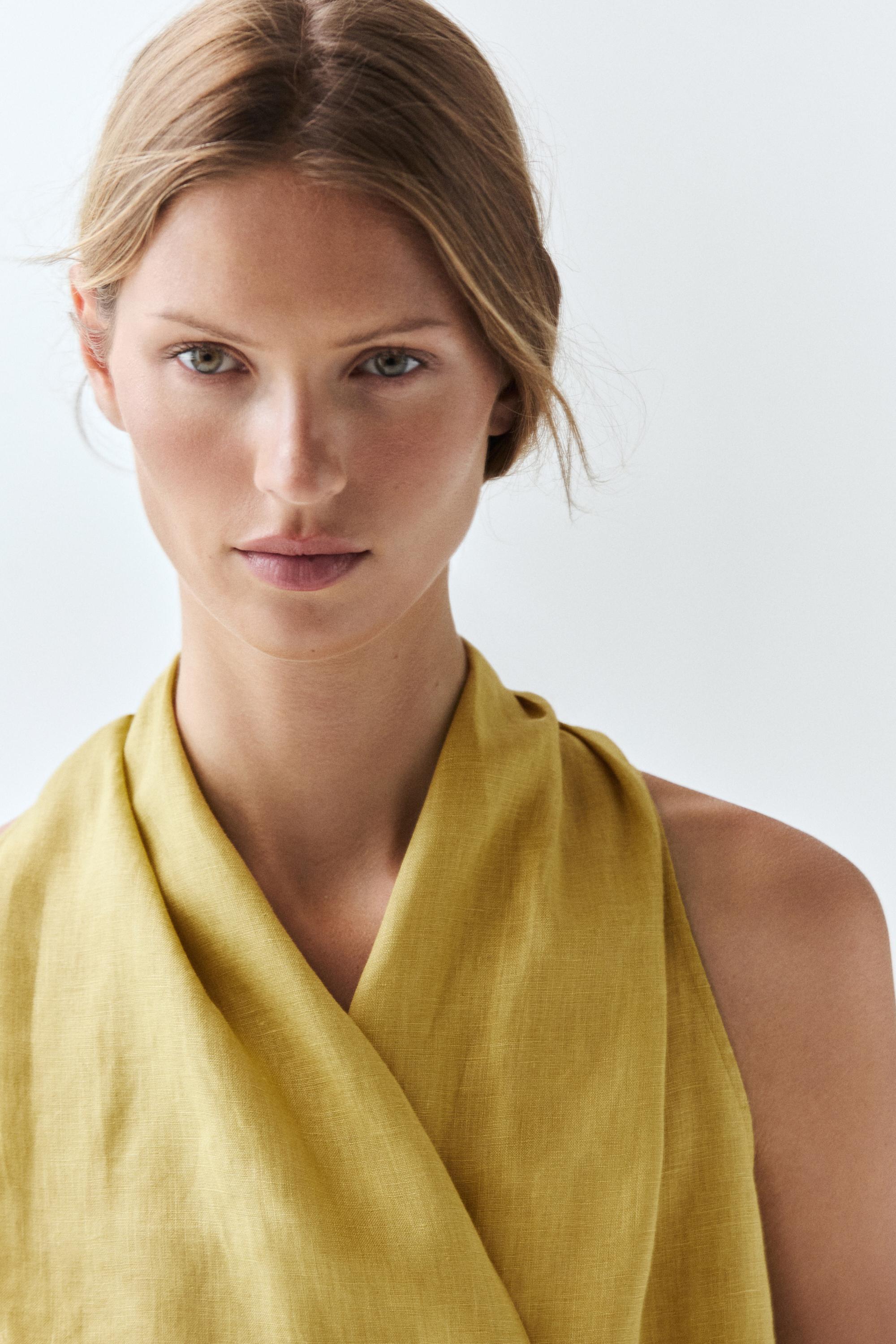 100% linen crossover halter top — LIME