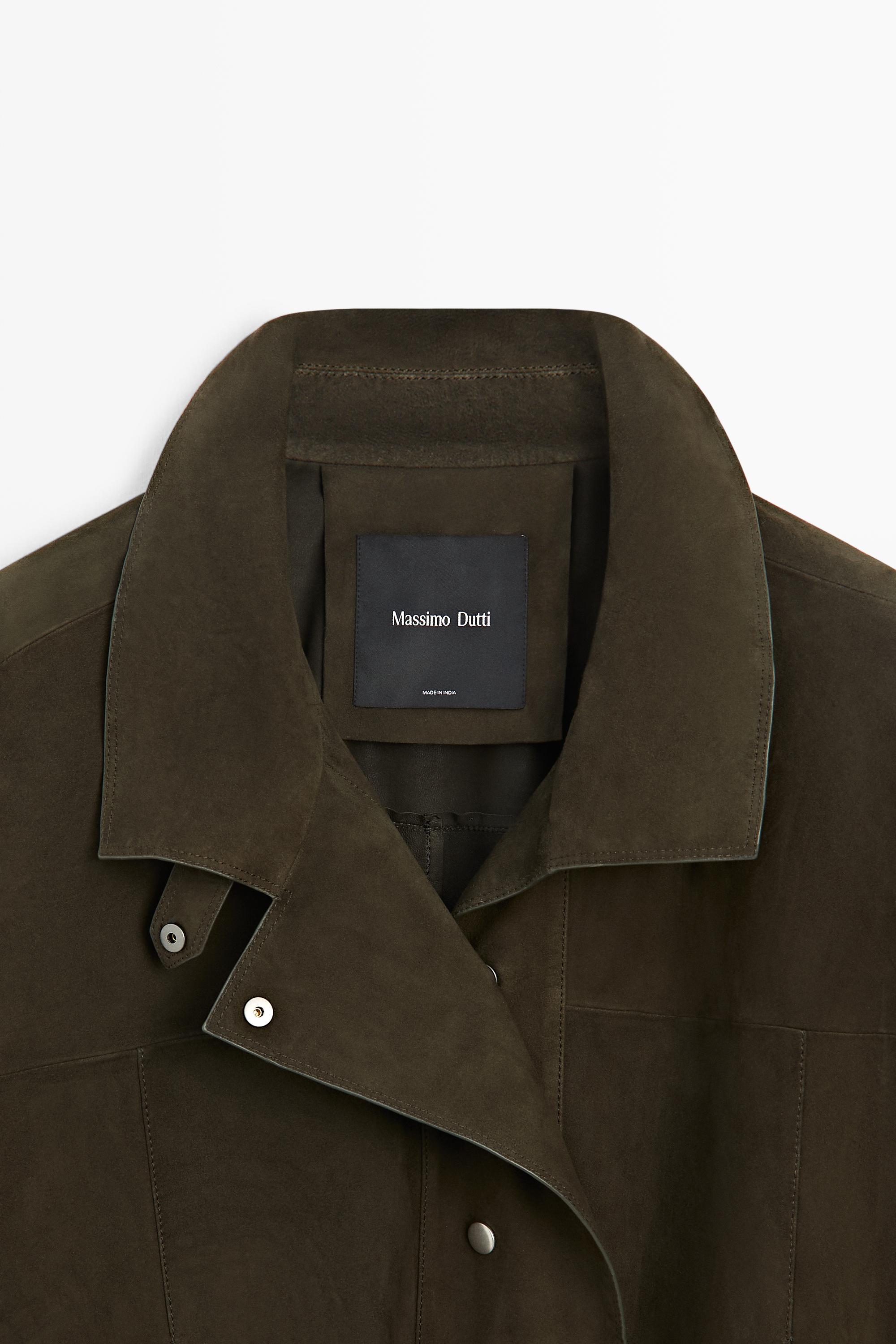 High-neck faux suede jacket — KHAKI