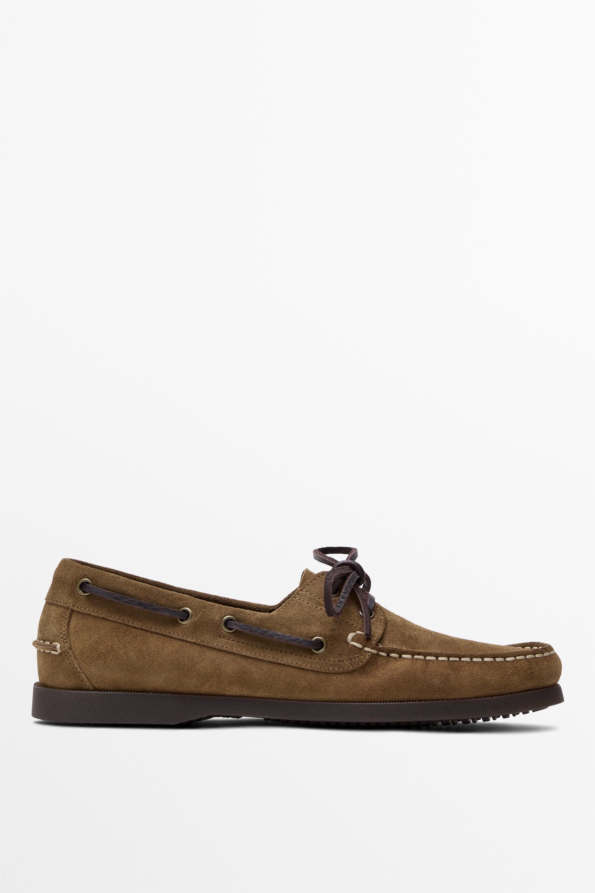 Leather boat shoe — BROWN