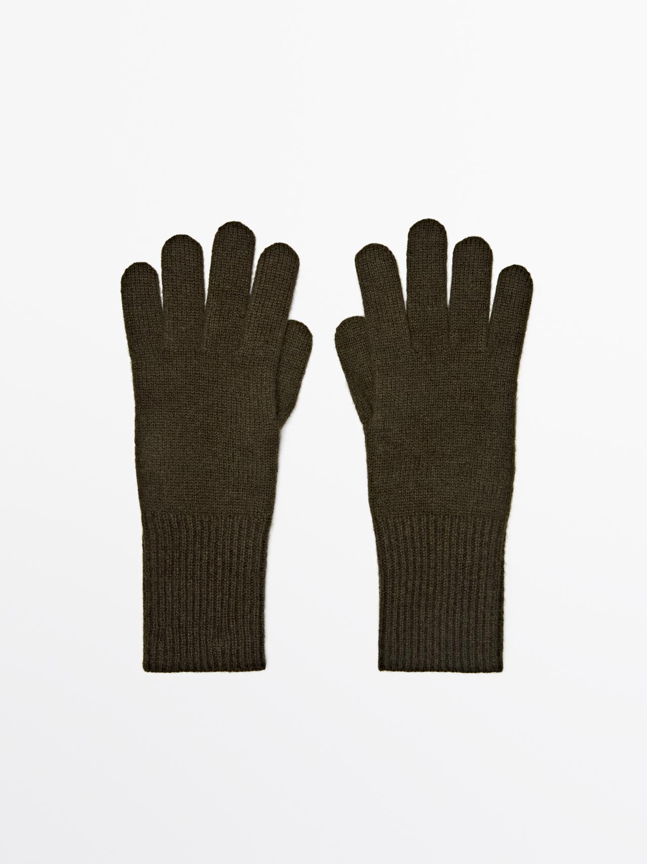 Massimo Dutti - Dame - Strikkede Handsker I Uldblanding - Grøn - M