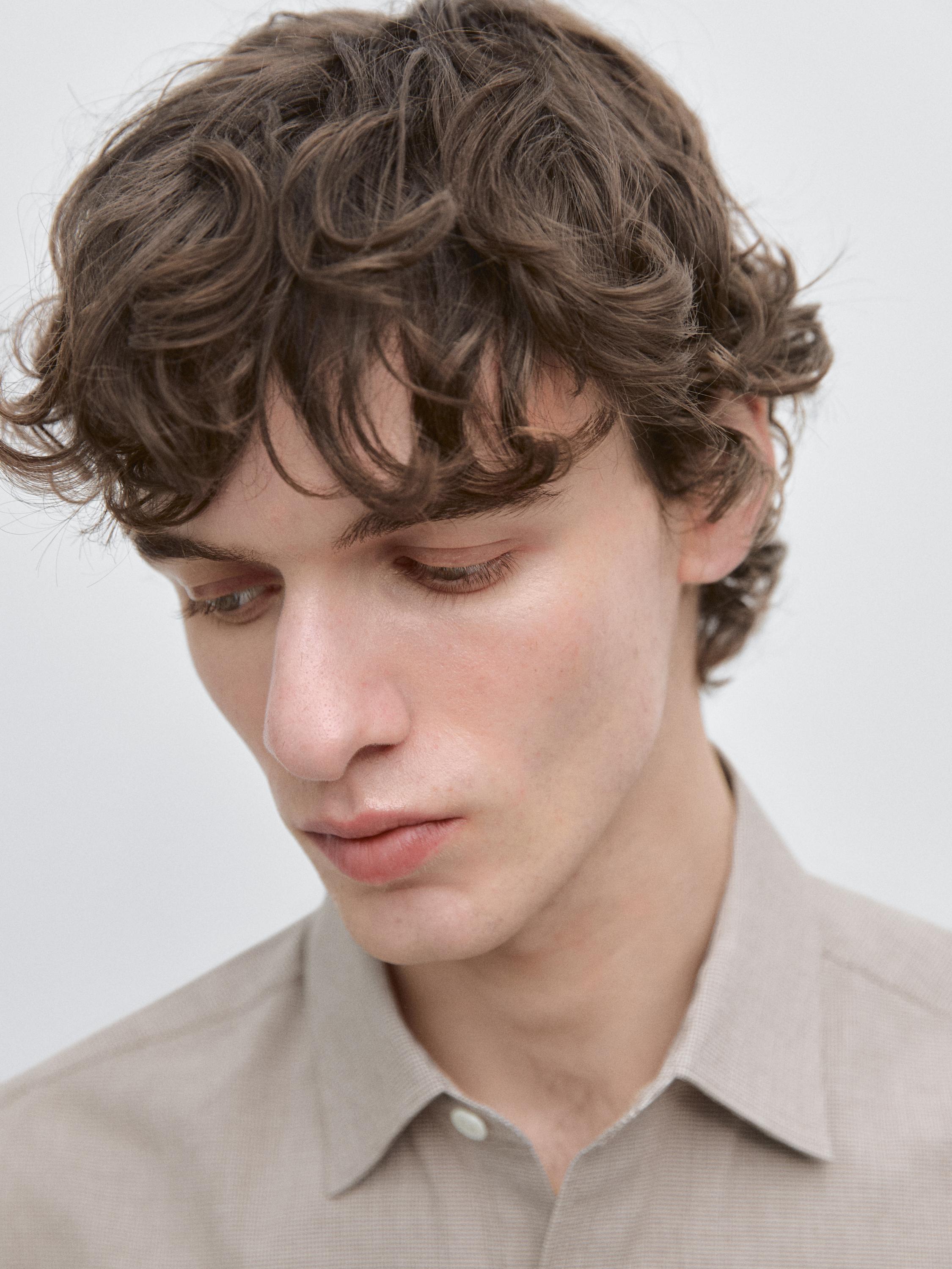 Houndstooth cotton blend shirt — BEIGE