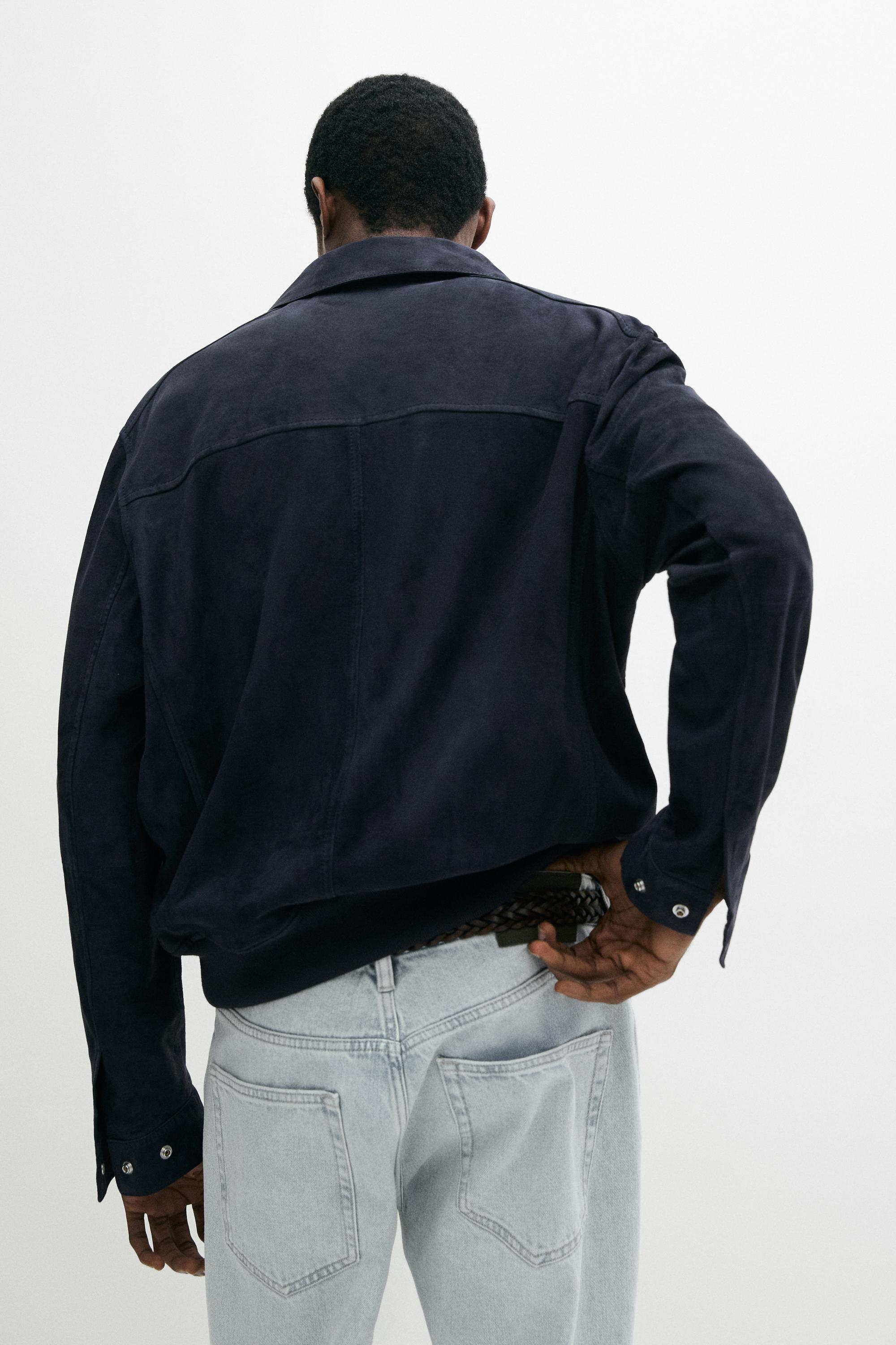 Suede leather jacket with pockets — BLUE