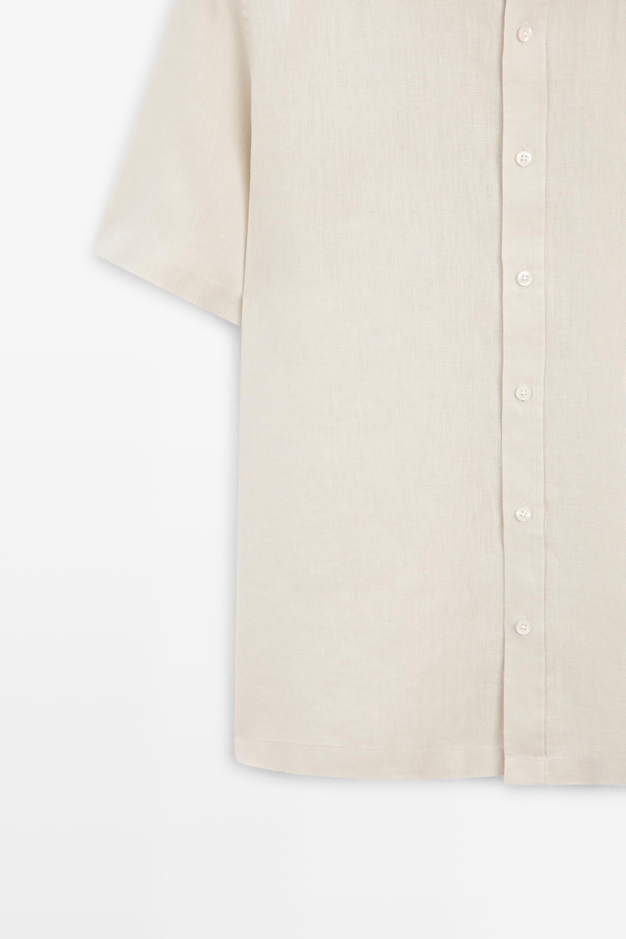 Regular fit 100% linen short sleeve shirt — SAND