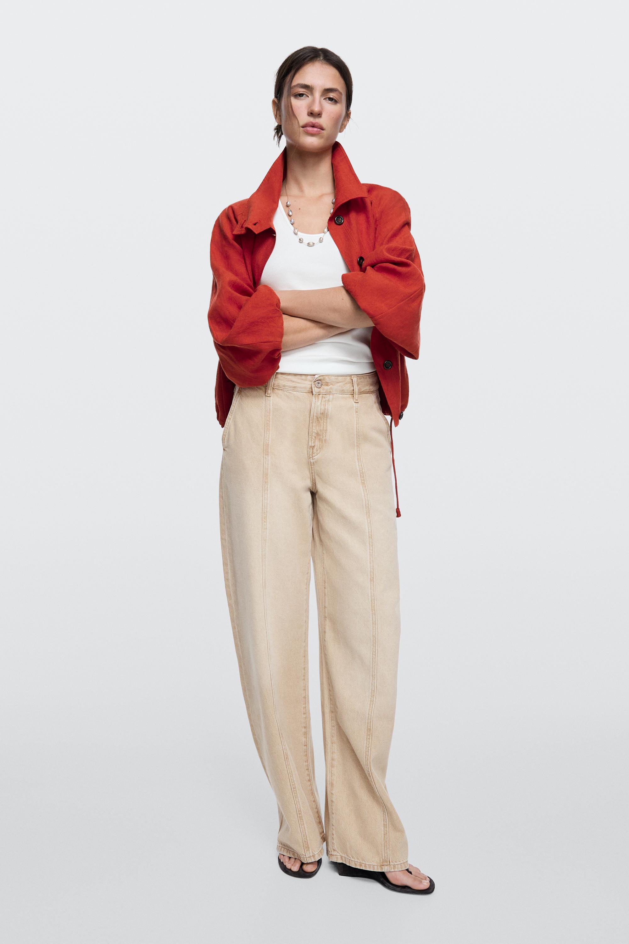 Mid-rise barrel fit jeans — SAND