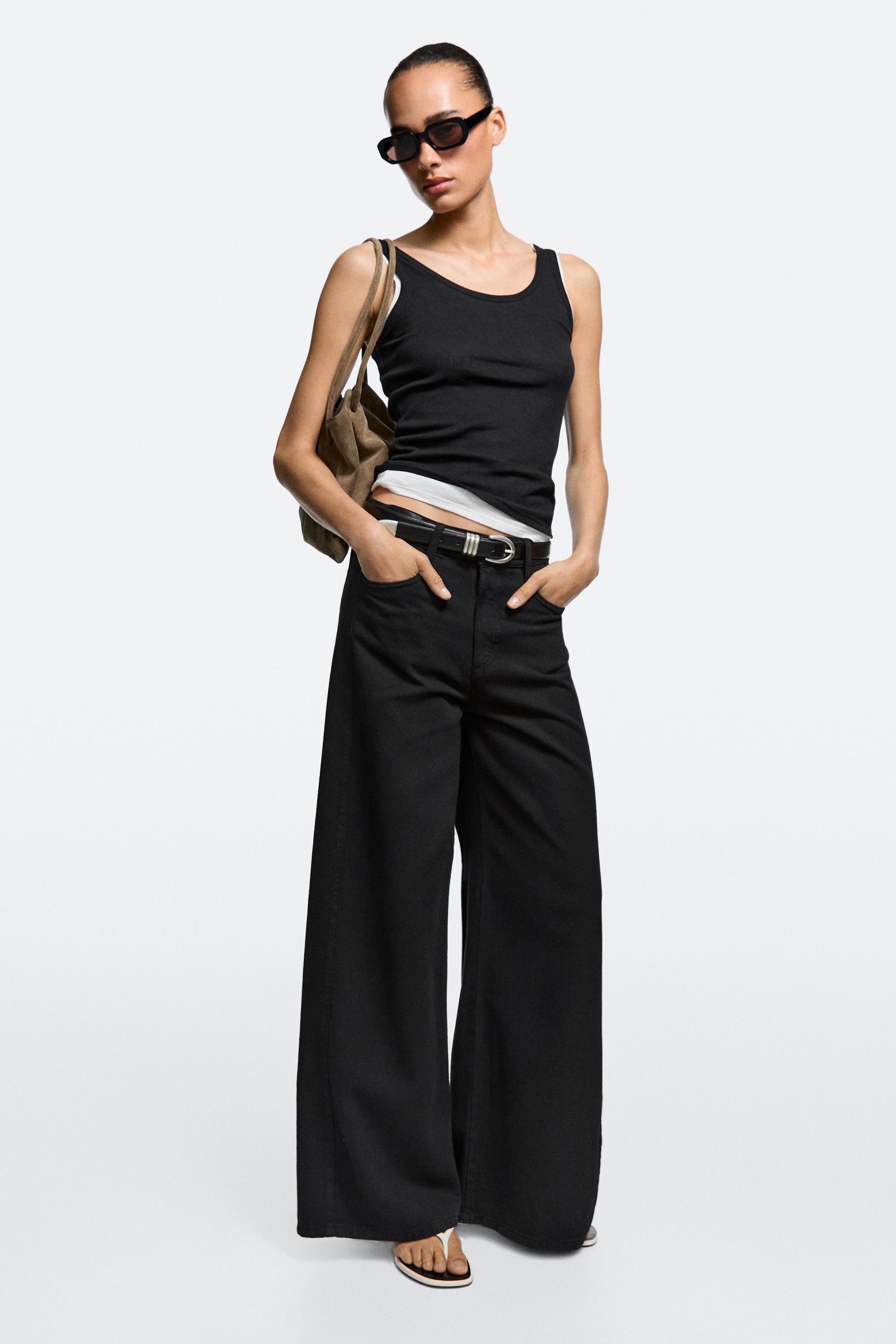 Flowy wide-leg jeans — BLACK